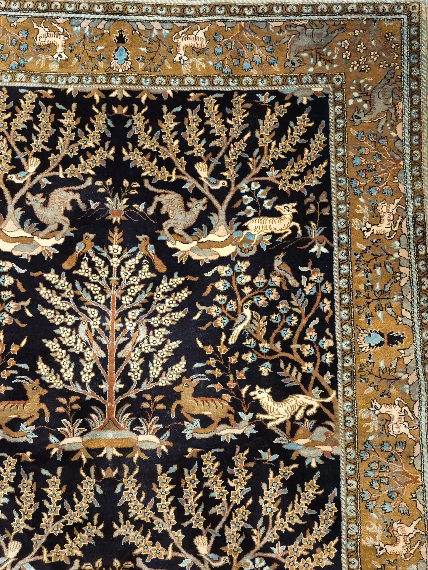 Ghom Seide Teppich Seide auf Seide Jagdmotiv feine Knüpfung