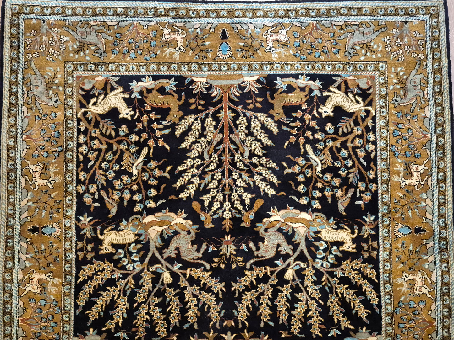 Ghom Seide Teppich Seide auf Seide Jagdmotiv feine Knüpfung