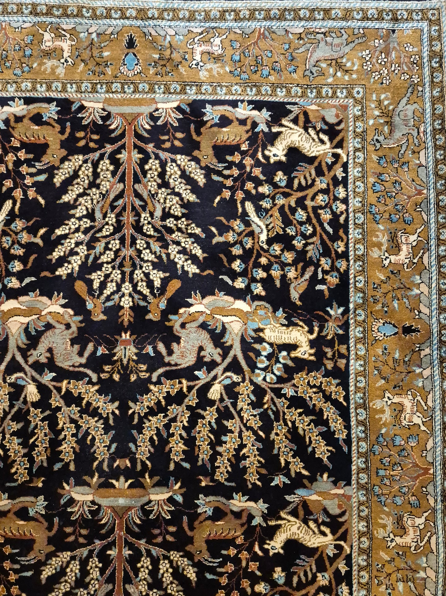 Ghom Seide Teppich Seide auf Seide Jagdmotiv feine Knüpfung