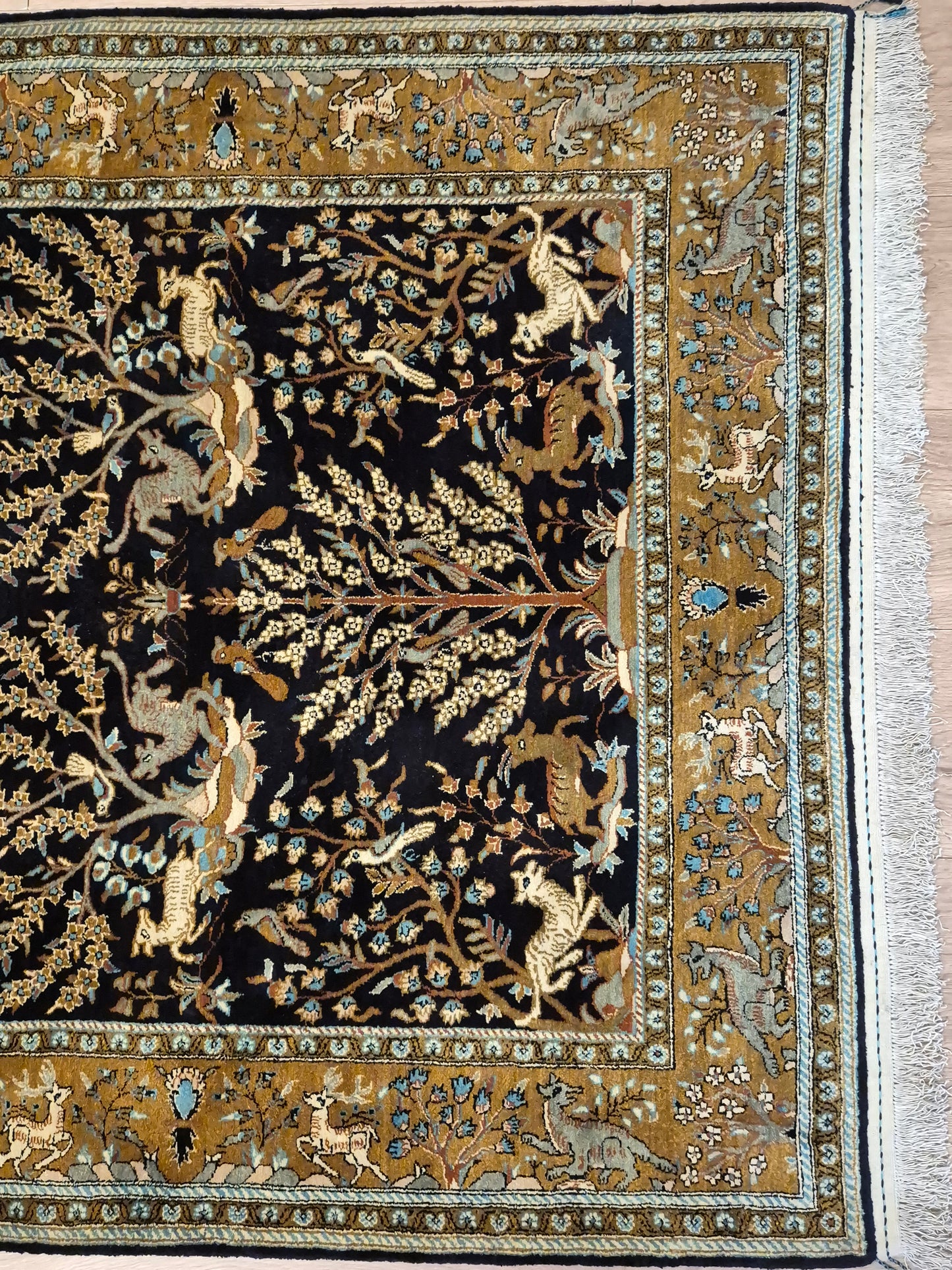 Ghom Seide Teppich Seide auf Seide Jagdmotiv feine Knüpfung