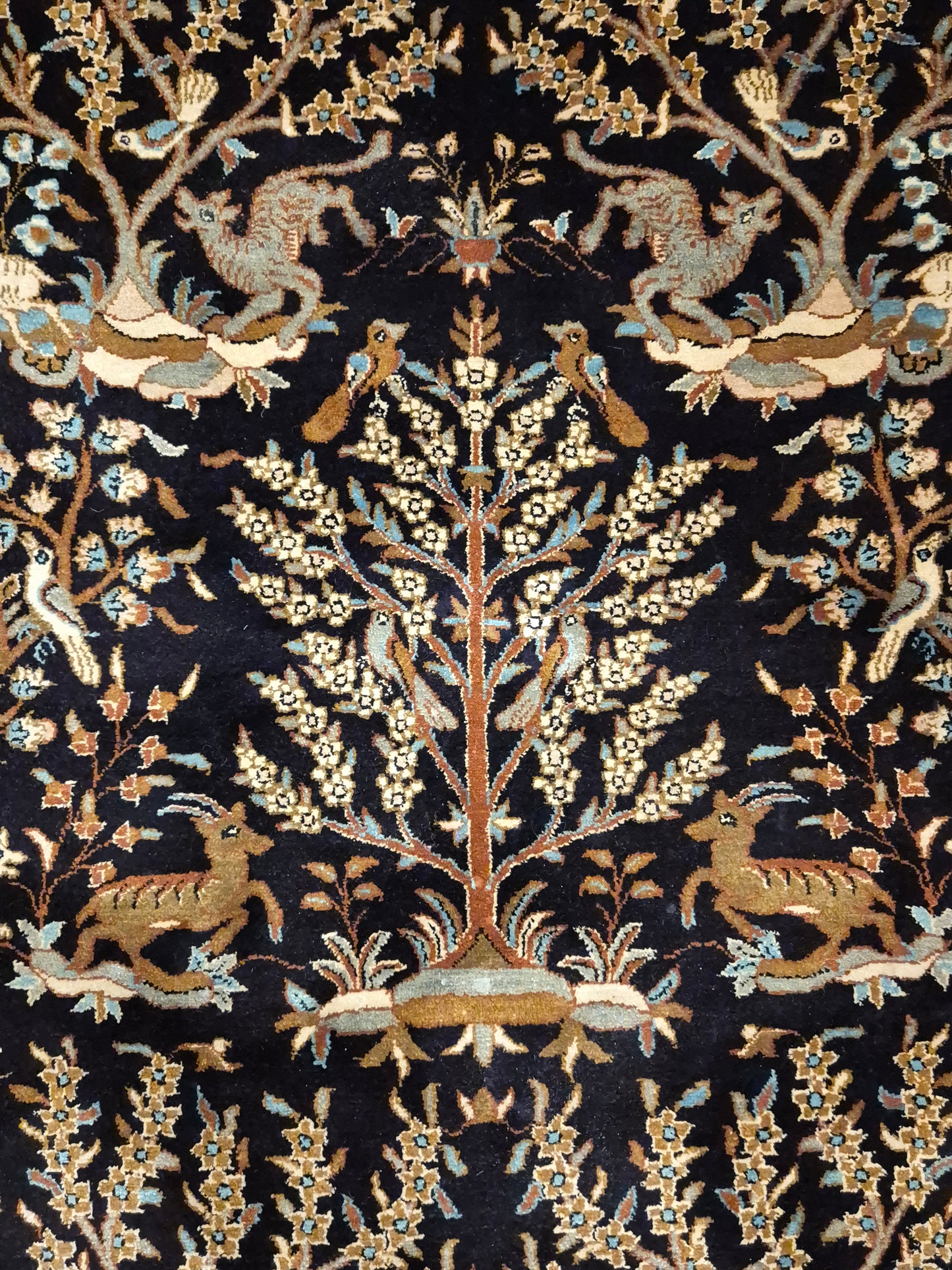 Ghom Seide Teppich Seide auf Seide Jagdmotiv feine Knüpfung