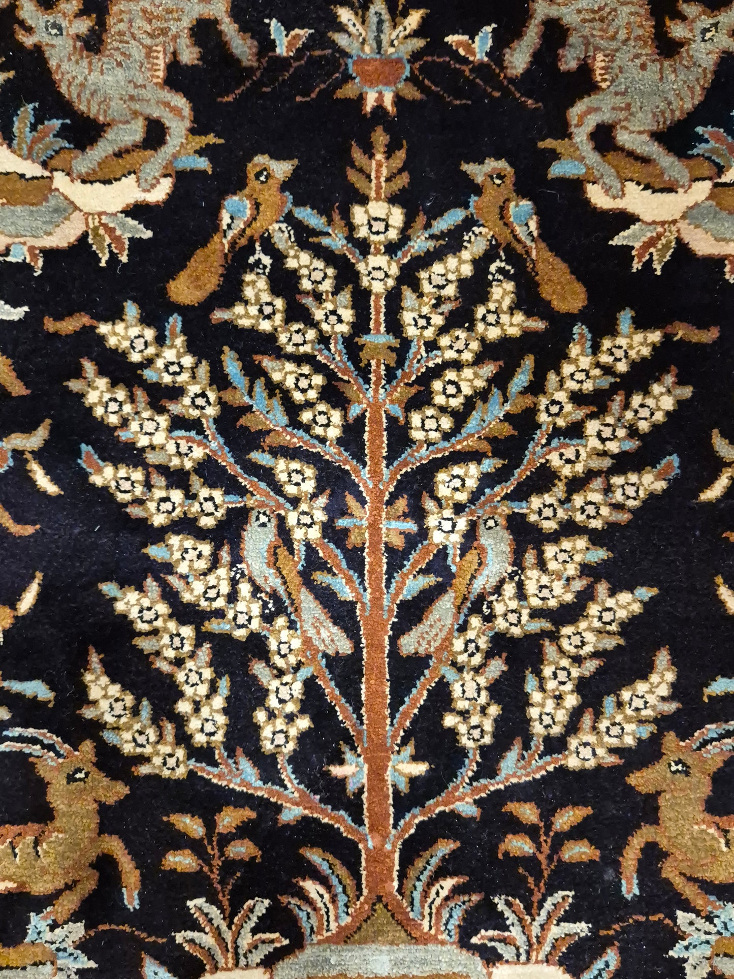 Ghom Seide Teppich Seide auf Seide Jagdmotiv feine Knüpfung