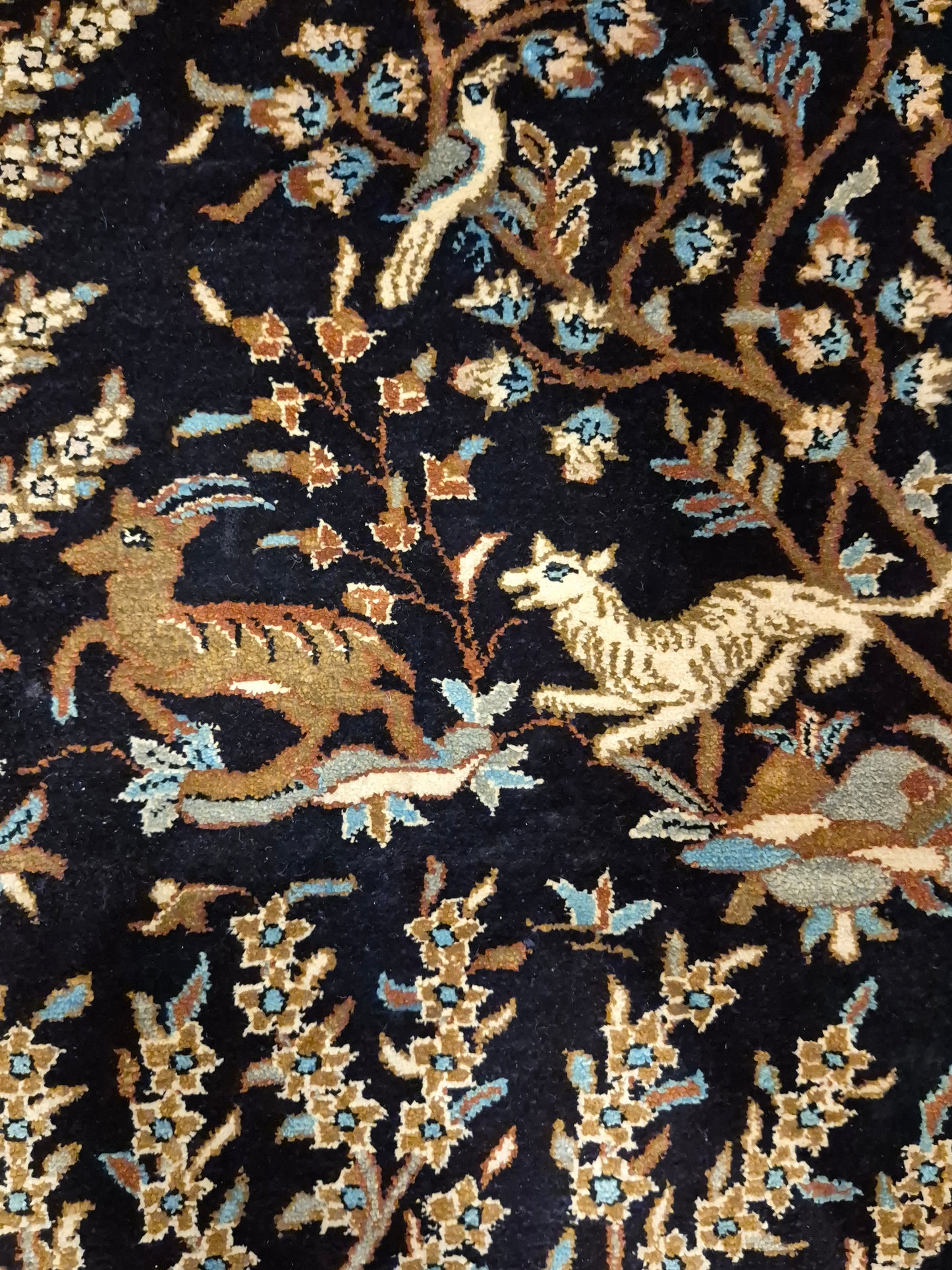 Ghom Seide Teppich Seide auf Seide Jagdmotiv feine Knüpfung