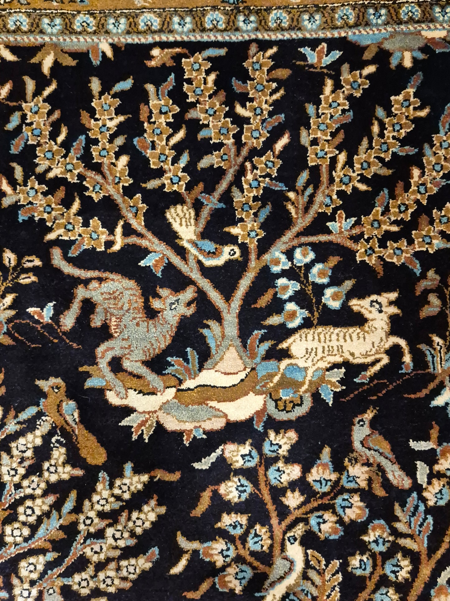 Ghom Seide Teppich Seide auf Seide Jagdmotiv feine Knüpfung