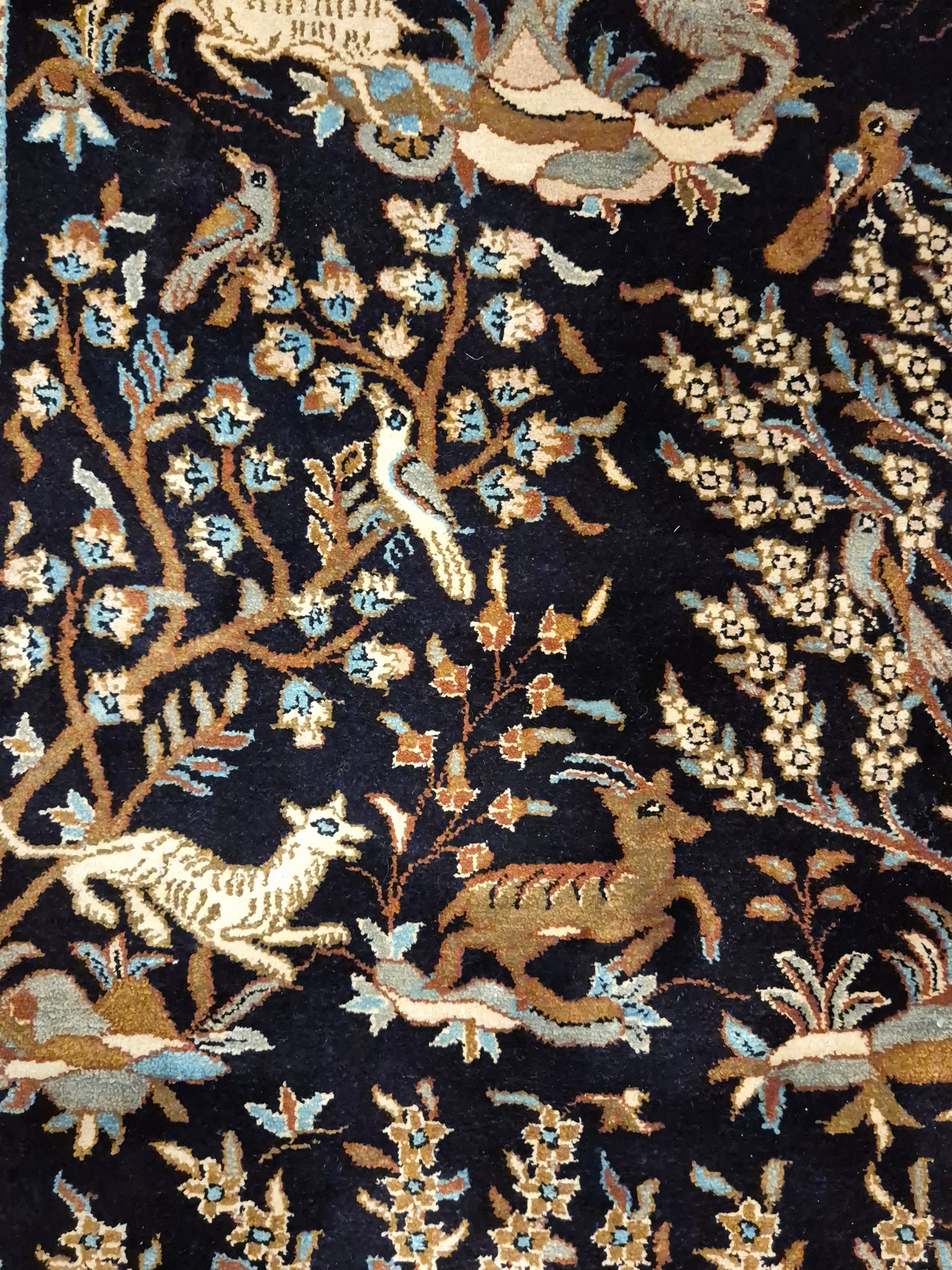 Ghom Seide Teppich Seide auf Seide Jagdmotiv feine Knüpfung