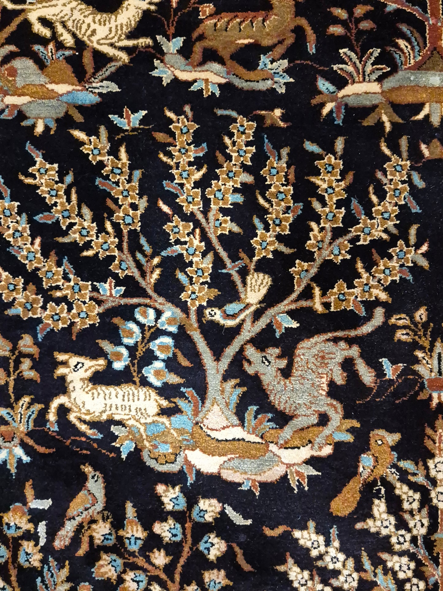 Ghom Seide Teppich Seide auf Seide Jagdmotiv feine Knüpfung