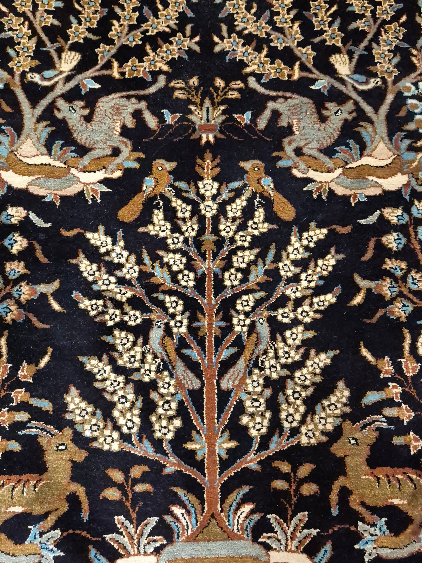 Ghom Seide Teppich Seide auf Seide Jagdmotiv feine Knüpfung