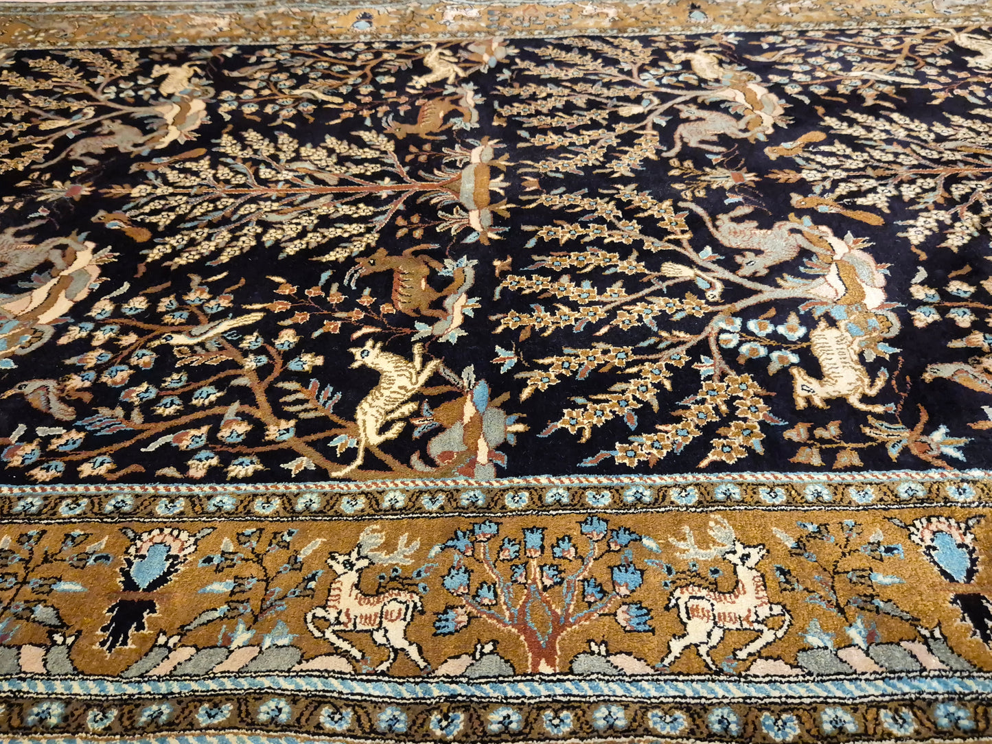 Ghom Seide Teppich Seide auf Seide Jagdmotiv feine Knüpfung