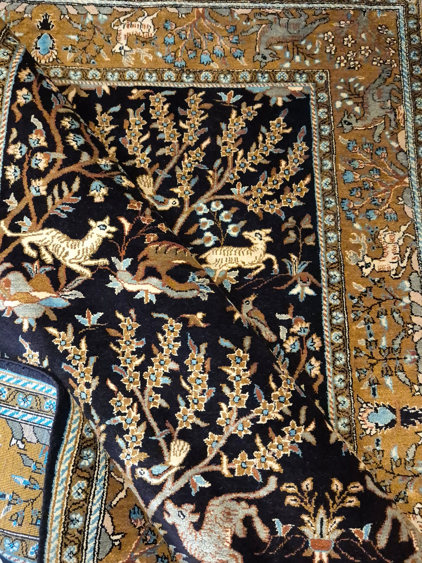 Ghom Seide Teppich Seide auf Seide Jagdmotiv feine Knüpfung