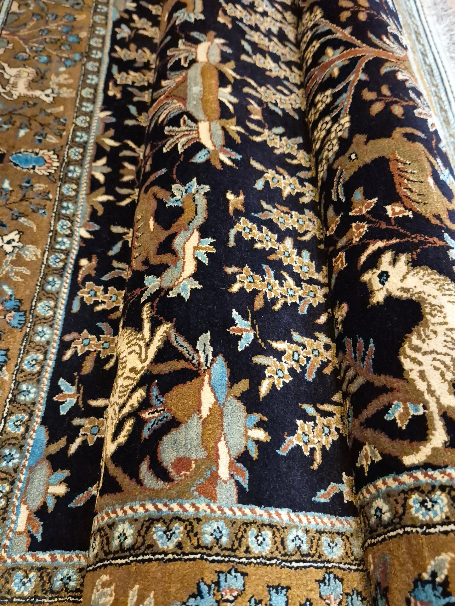 Ghom Seide Teppich Seide auf Seide Jagdmotiv feine Knüpfung