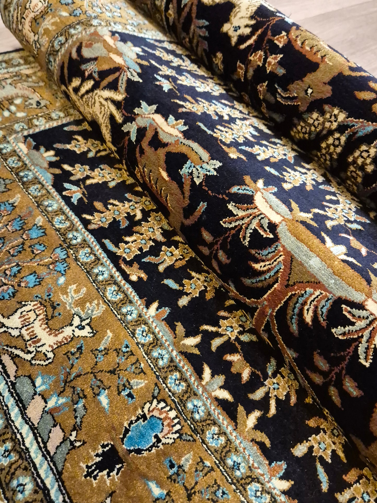 Ghom Seide Teppich Seide auf Seide Jagdmotiv feine Knüpfung