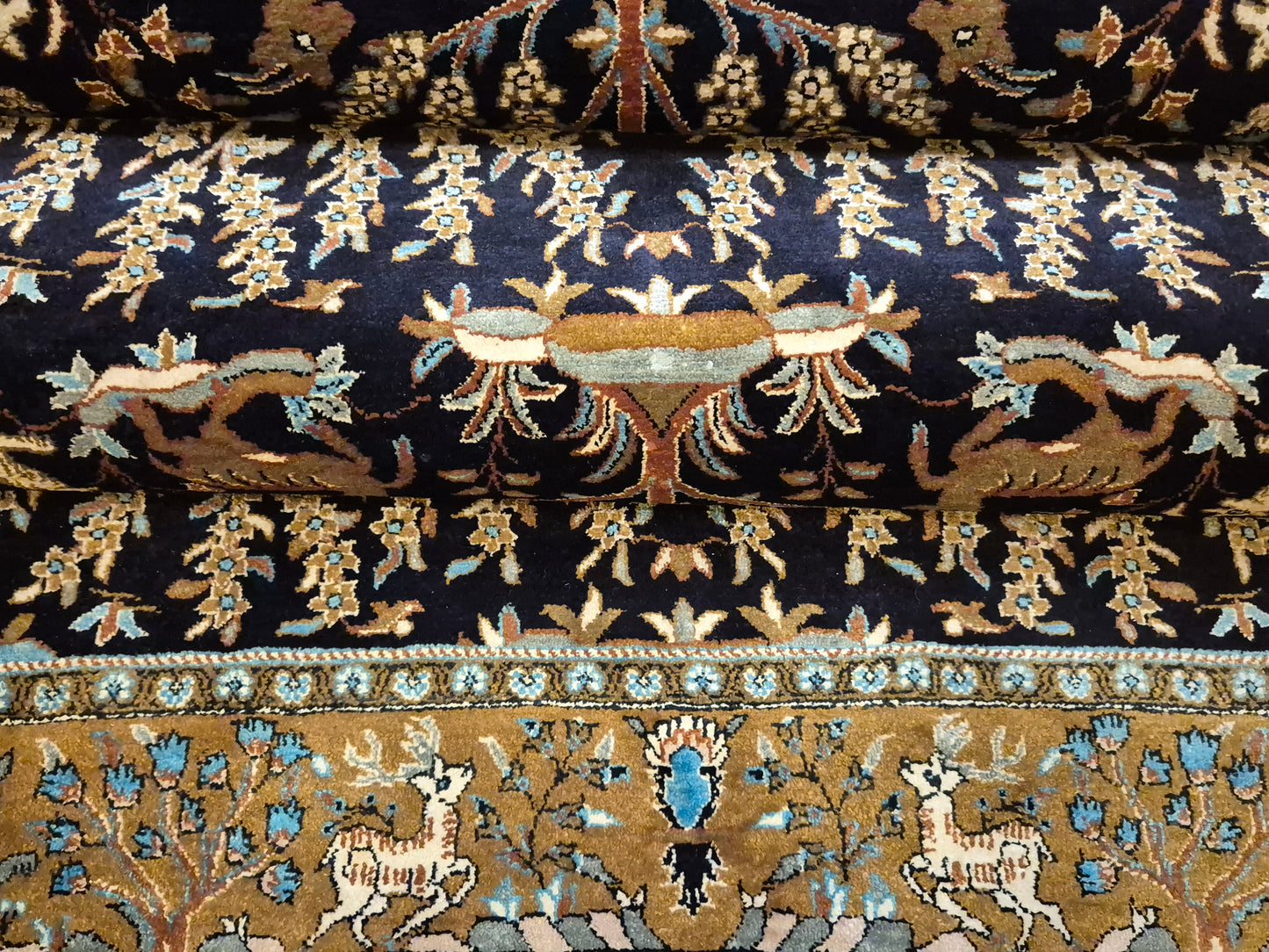 Ghom Seide Teppich Seide auf Seide Jagdmotiv feine Knüpfung