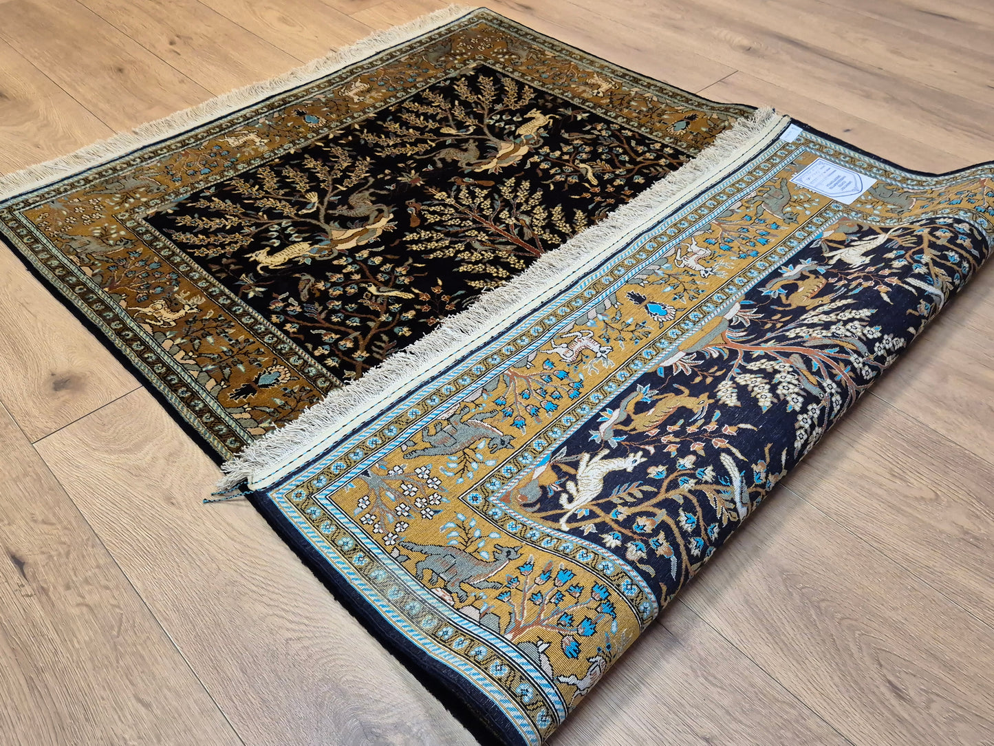 Ghom Seide Teppich Seide auf Seide Jagdmotiv feine Knüpfung