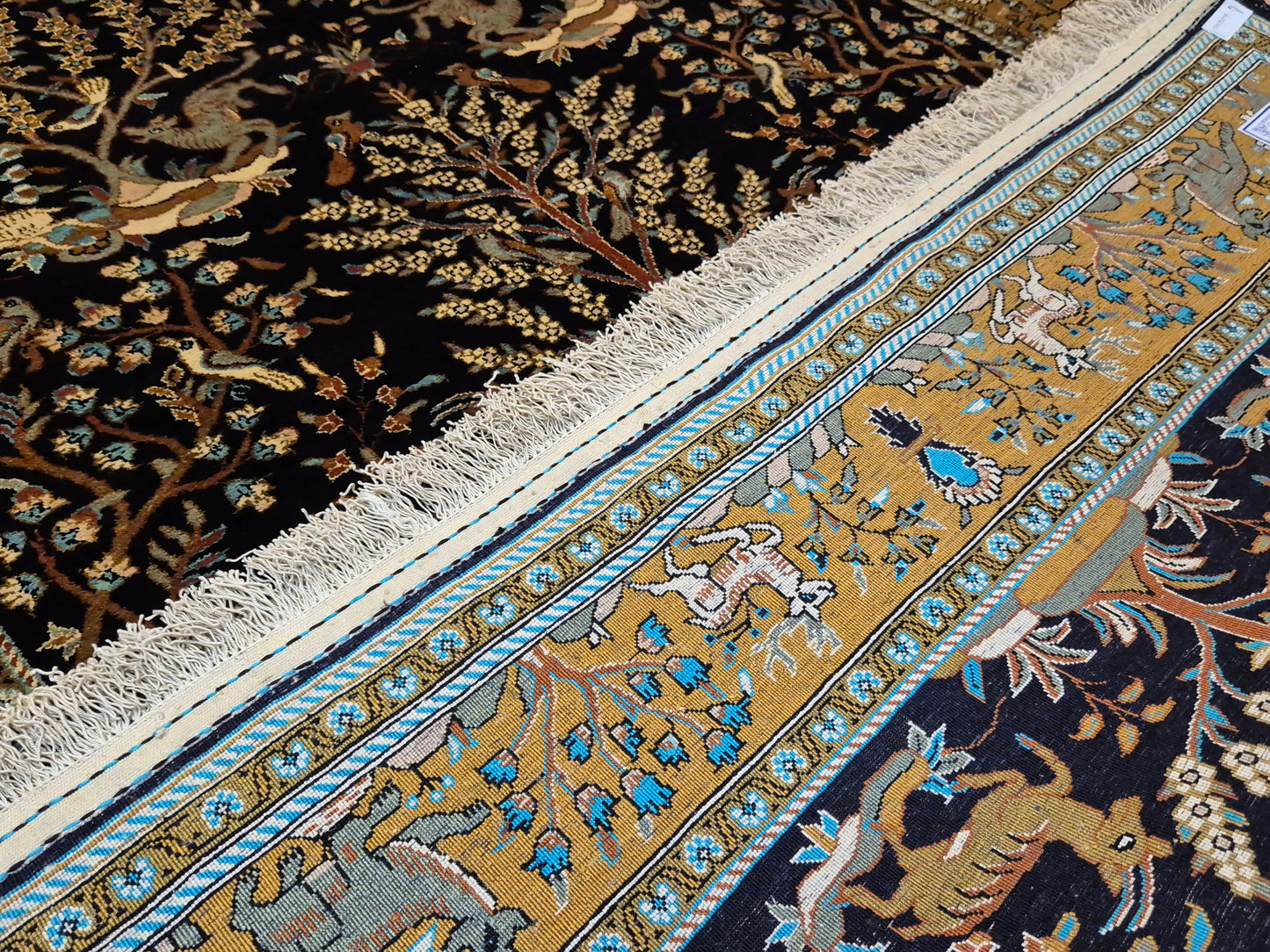 Ghom Seide Teppich Seide auf Seide Jagdmotiv feine Knüpfung