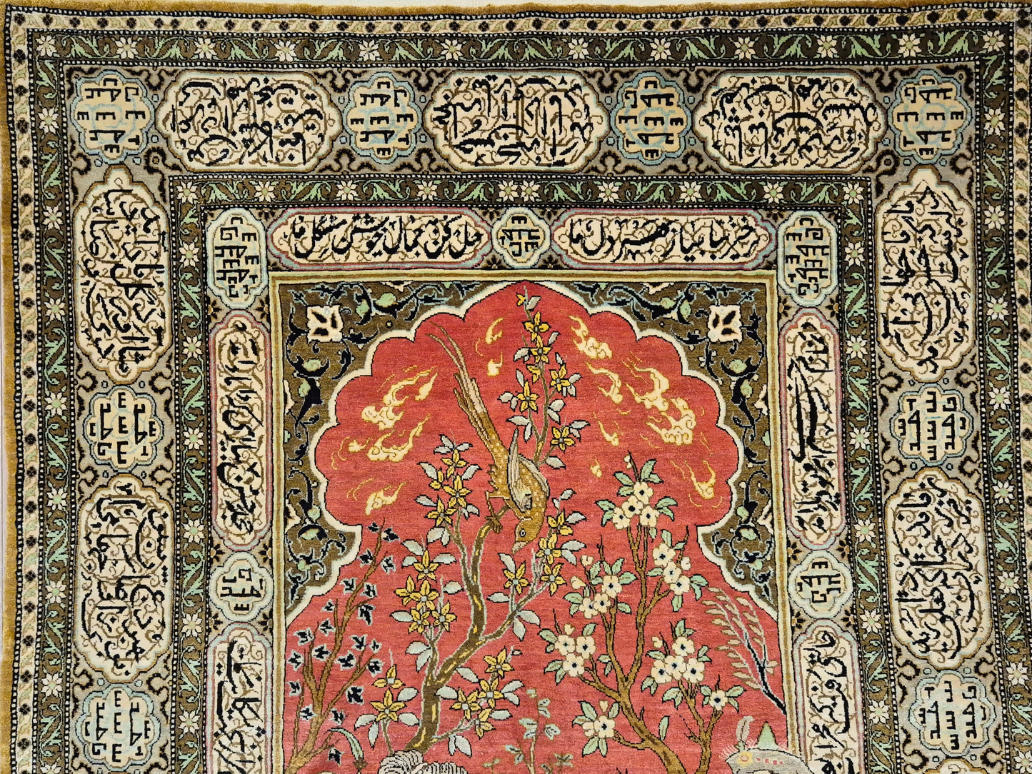 Ghom Seide Teppich Seide auf Seide figürliche Szene feine Knüpfung