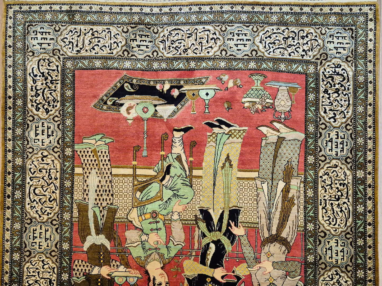 Ghom Seide Teppich Seide auf Seide figürliche Szene feine Knüpfung