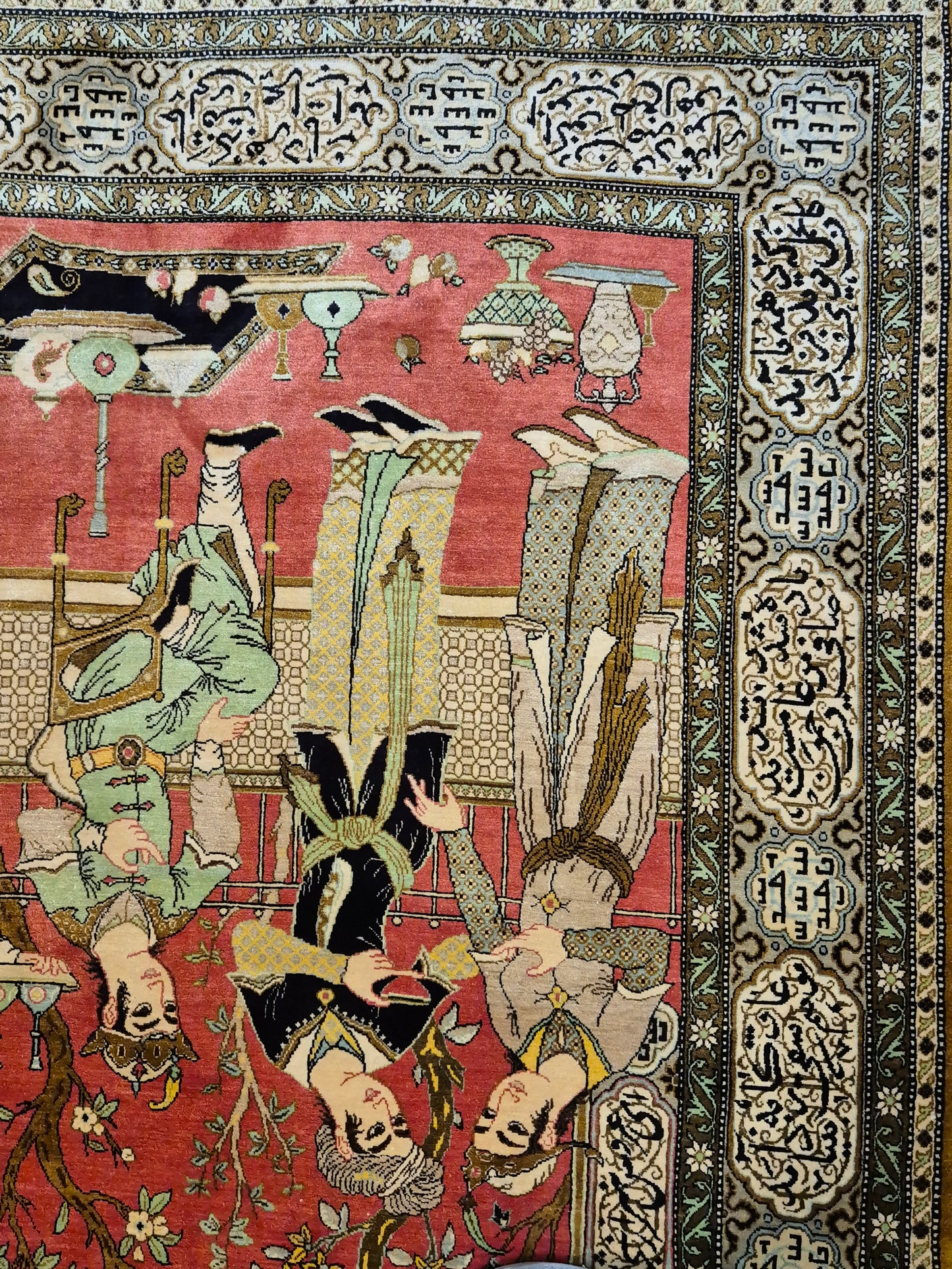 Ghom Seide Teppich Seide auf Seide figürliche Szene feine Knüpfung