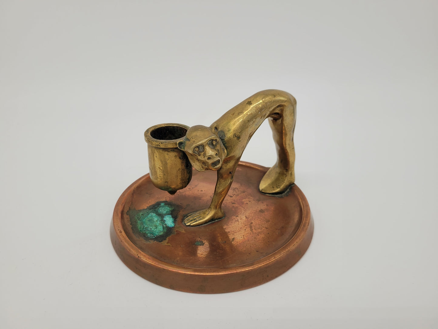 Kerzenständer Kerzenhalter Bronze Kupfer Figur eines Affen Vintage Dekoration