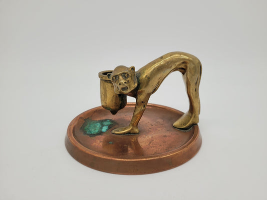 Kerzenständer Kerzenhalter Bronze Kupfer Figur eines Affen Vintage Dekoration