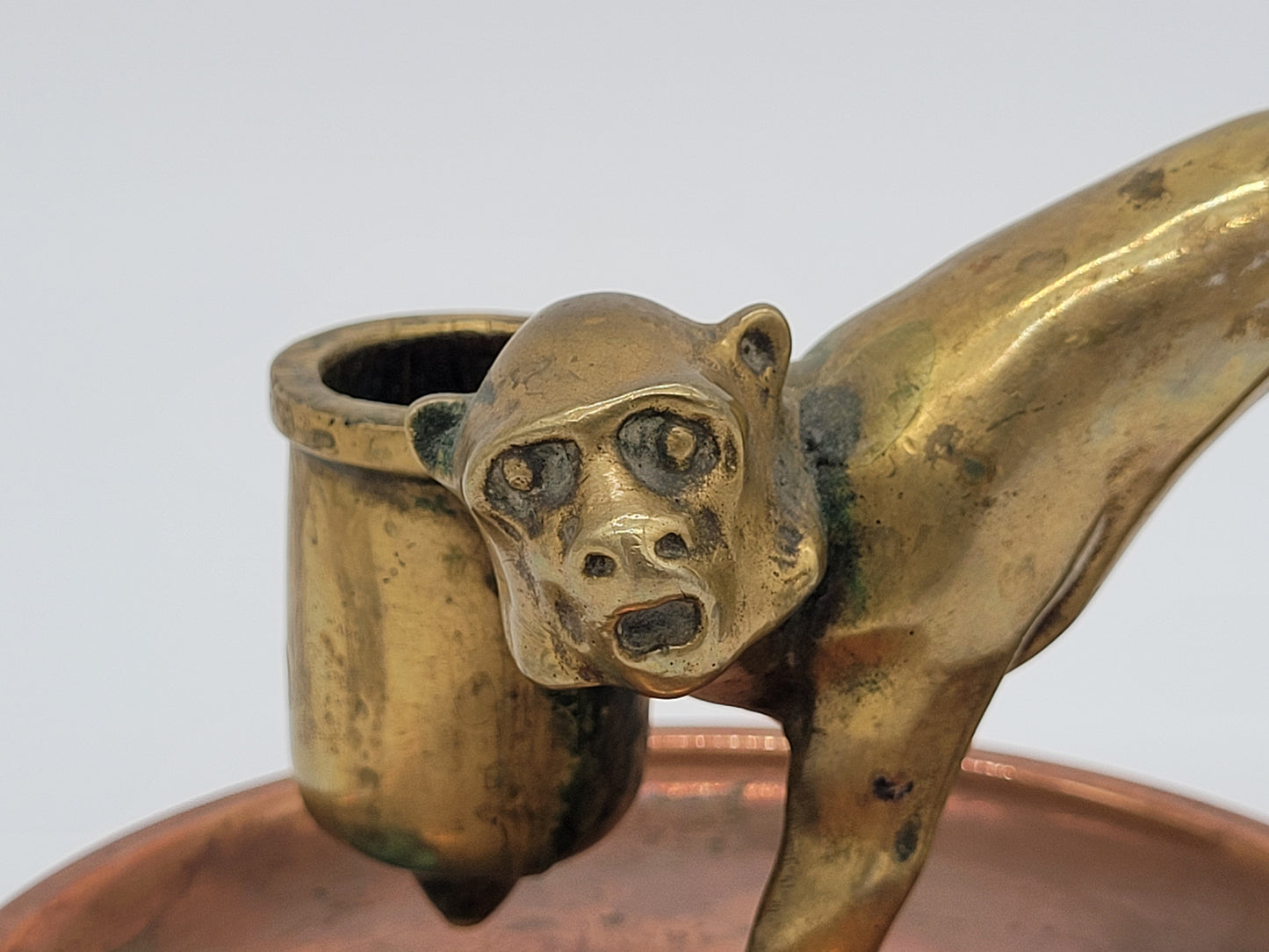 Kerzenständer Kerzenhalter Bronze Kupfer Figur eines Affen Vintage Dekoration