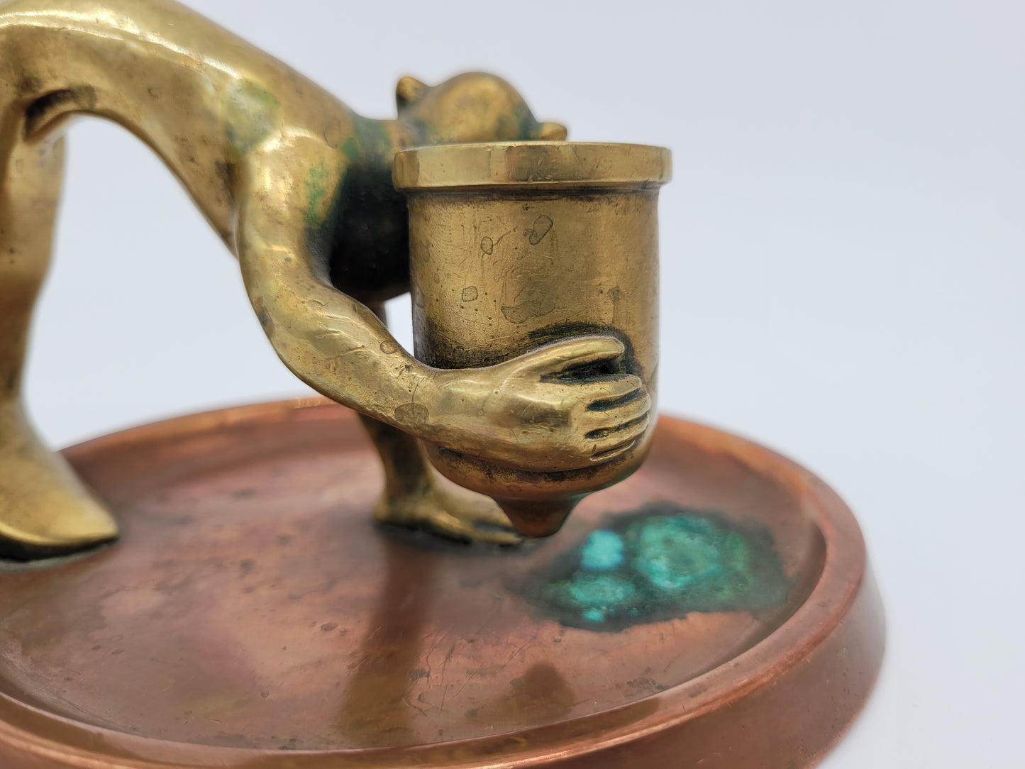 Kerzenständer Kerzenhalter Bronze Kupfer Figur eines Affen Vintage Dekoration