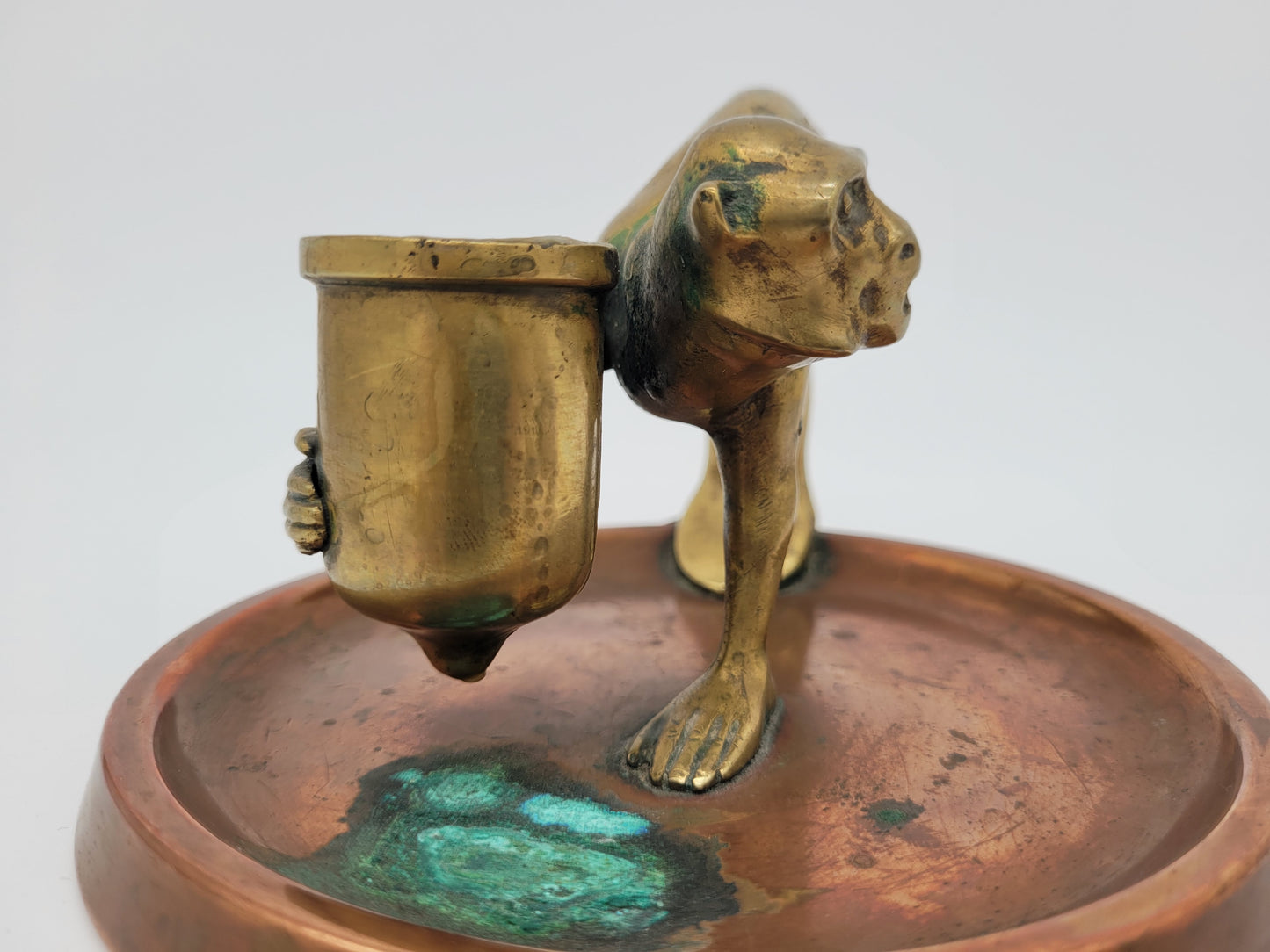 Kerzenständer Kerzenhalter Bronze Kupfer Figur eines Affen Vintage Dekoration