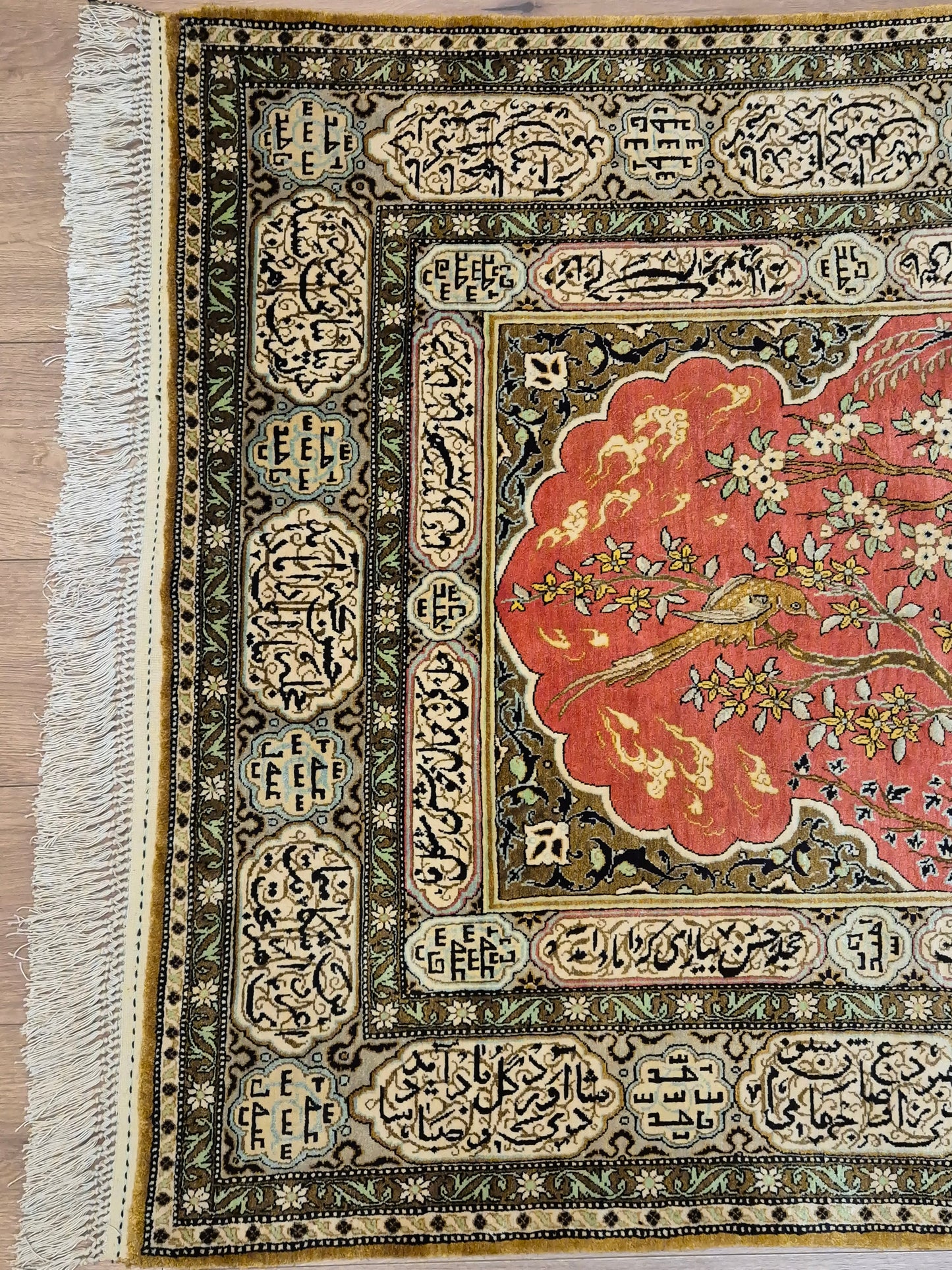 Ghom Seide Teppich Seide auf Seide figürliche Szene feine Knüpfung