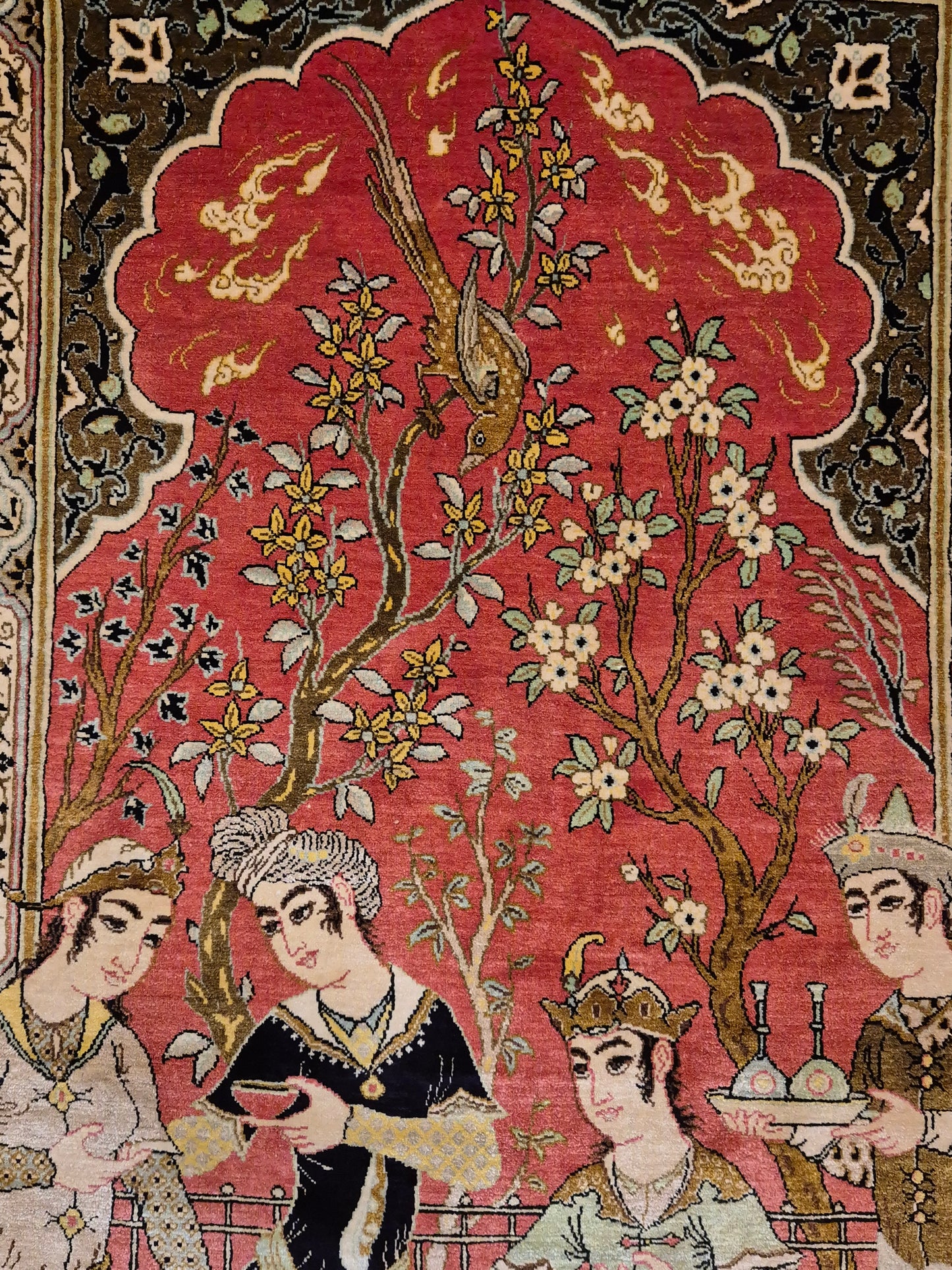 Ghom Seide Teppich Seide auf Seide figürliche Szene feine Knüpfung