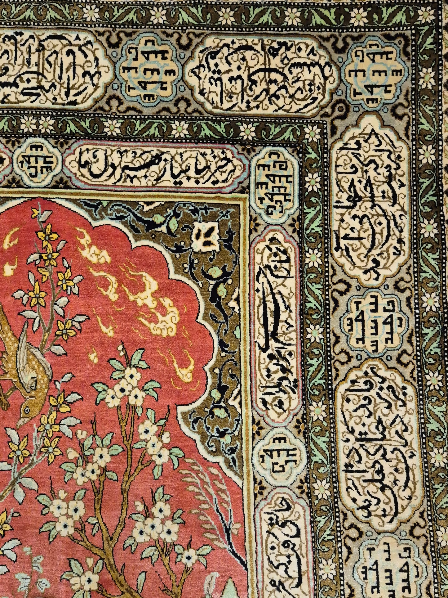 Ghom Seide Teppich Seide auf Seide figürliche Szene feine Knüpfung