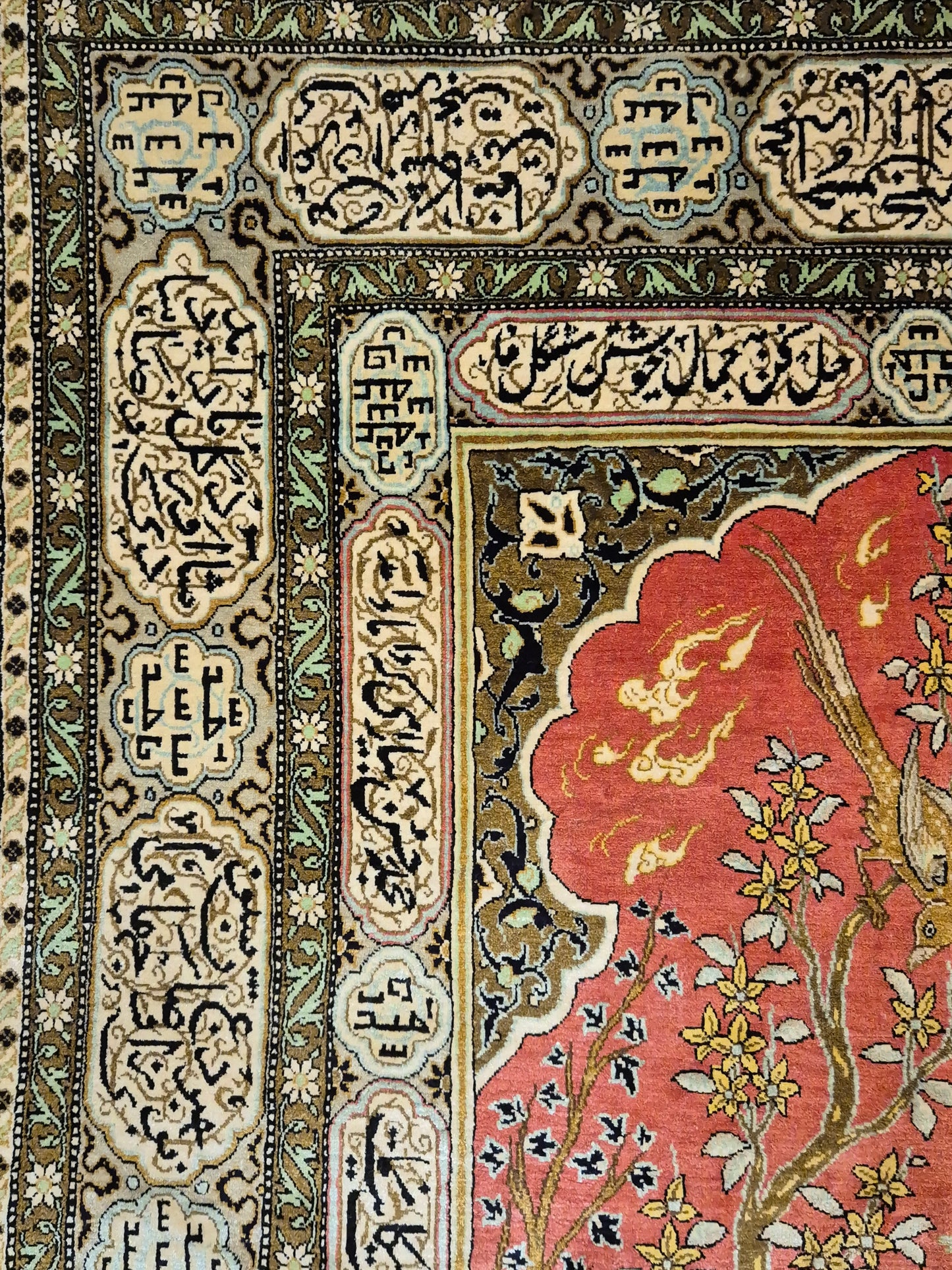 Ghom Seide Teppich Seide auf Seide figürliche Szene feine Knüpfung