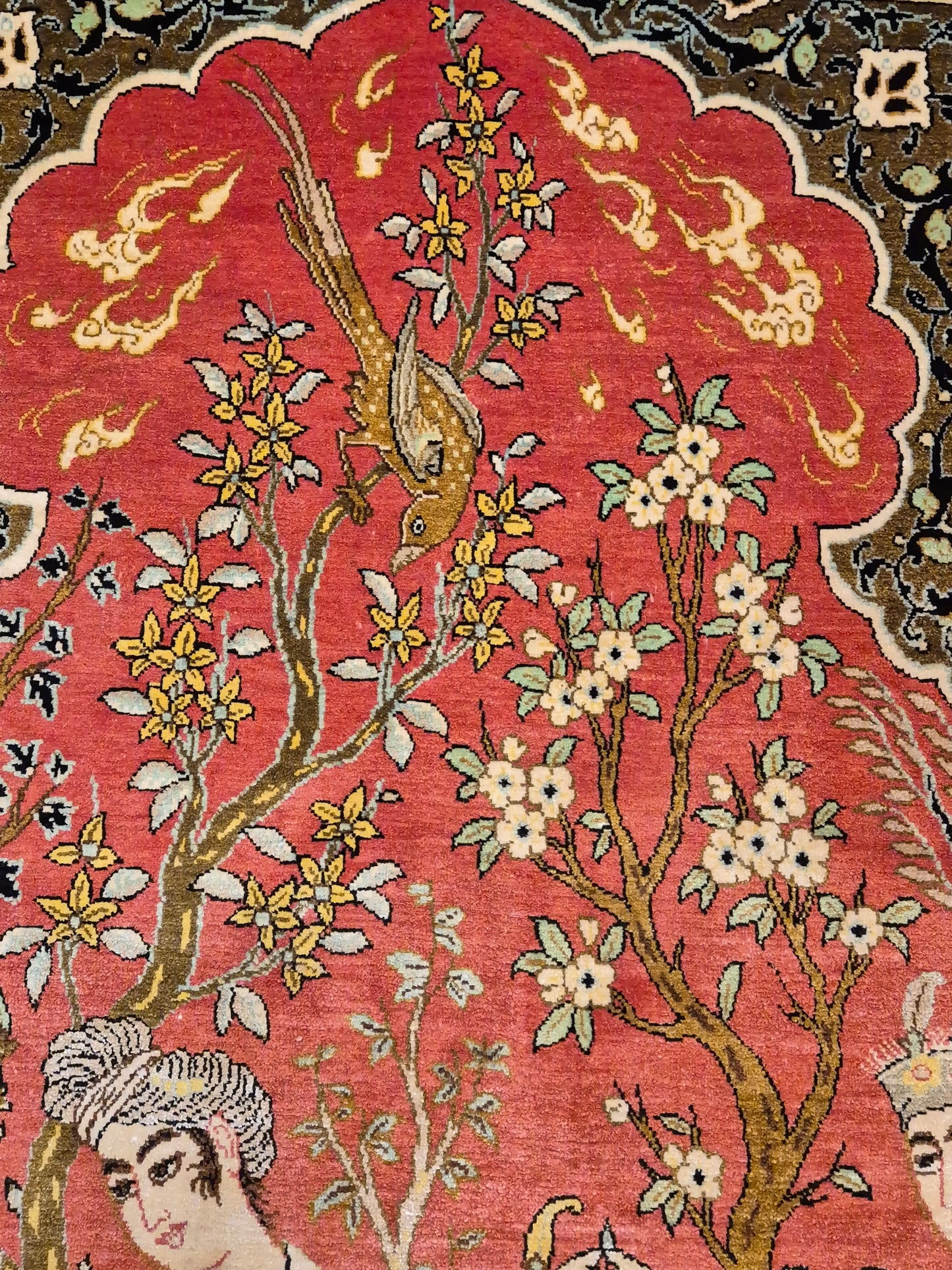 Ghom Seide Teppich Seide auf Seide figürliche Szene feine Knüpfung