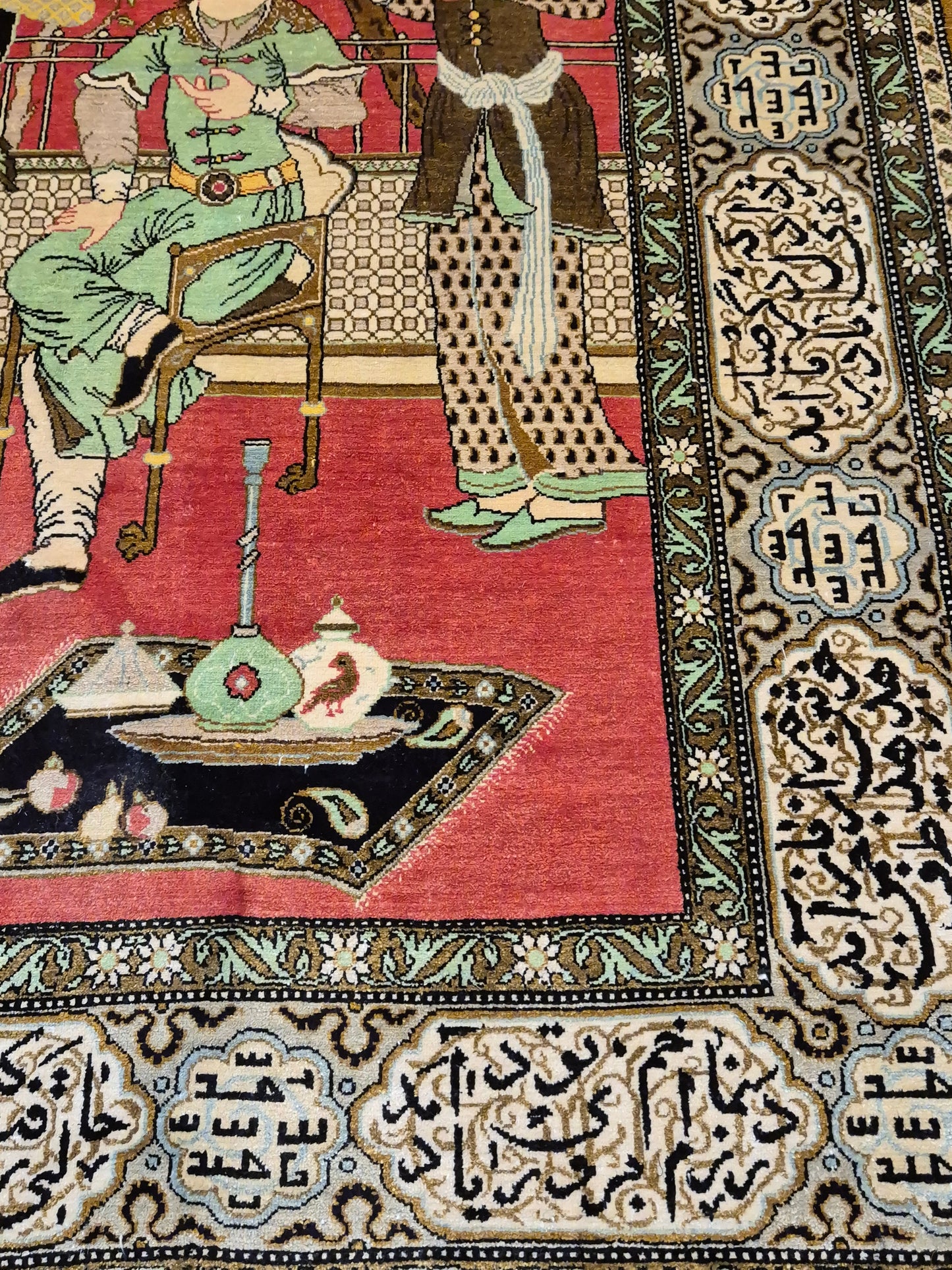 Ghom Seide Teppich Seide auf Seide figürliche Szene feine Knüpfung