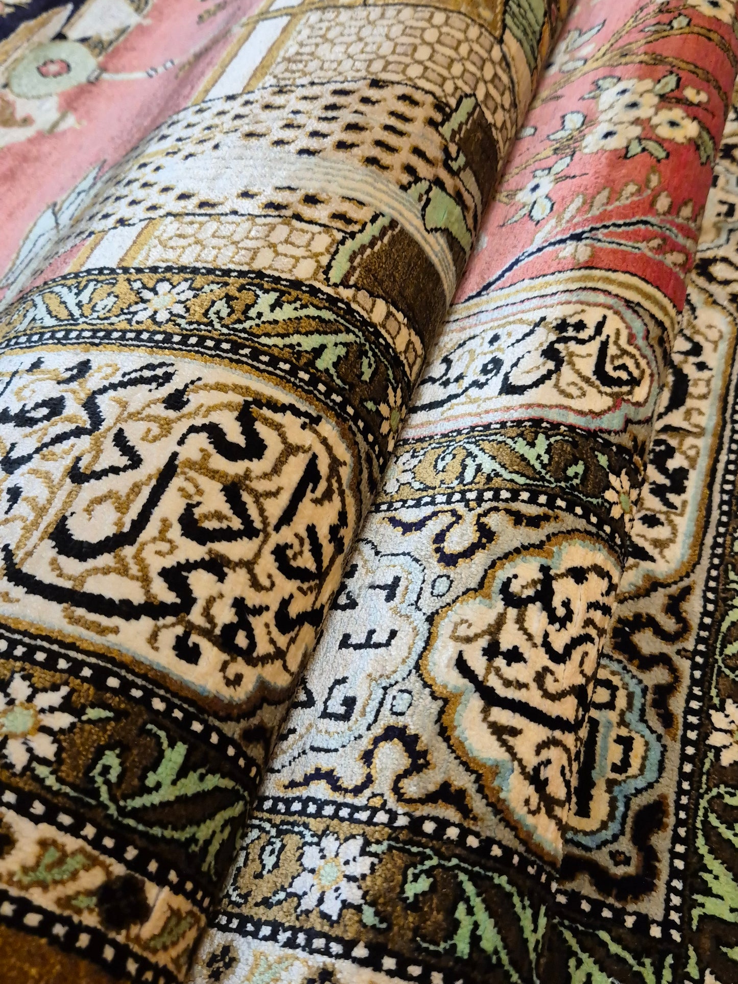 Ghom Seide Teppich Seide auf Seide figürliche Szene feine Knüpfung