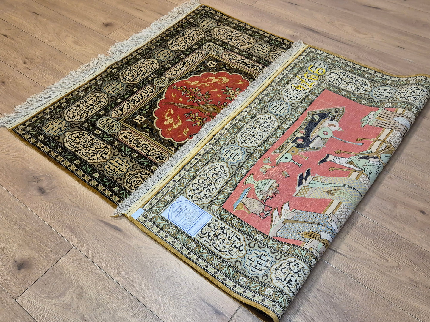 Ghom Seide Teppich Seide auf Seide figürliche Szene feine Knüpfung