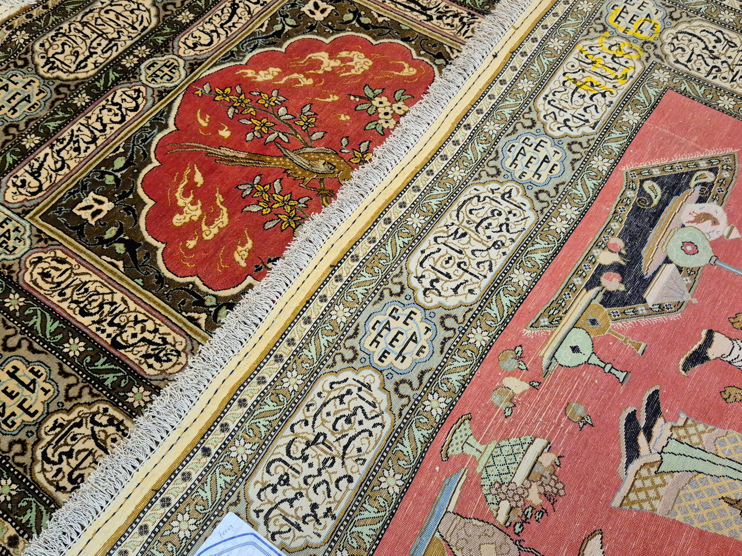 Ghom Seide Teppich Seide auf Seide figürliche Szene feine Knüpfung