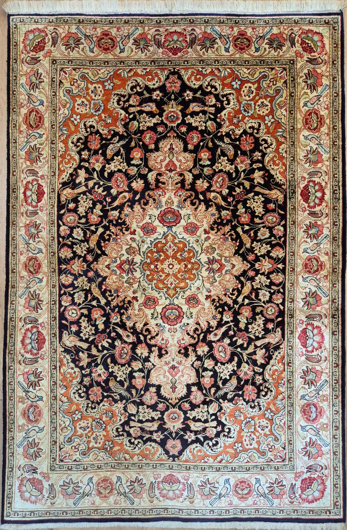 Ghom Seide Teppich Seide auf Seide florales Medaillon feine Knüpfung