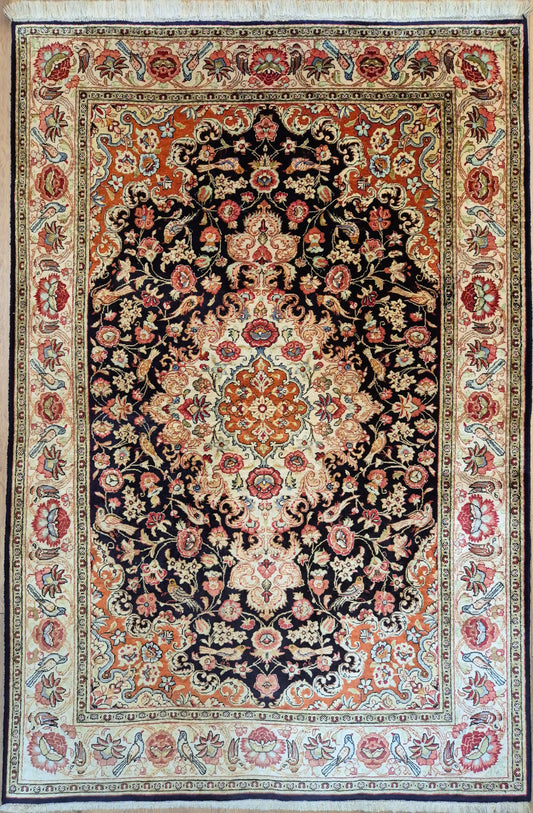 Ghom Seide Teppich Seide auf Seide florales Medaillon feine Knüpfung