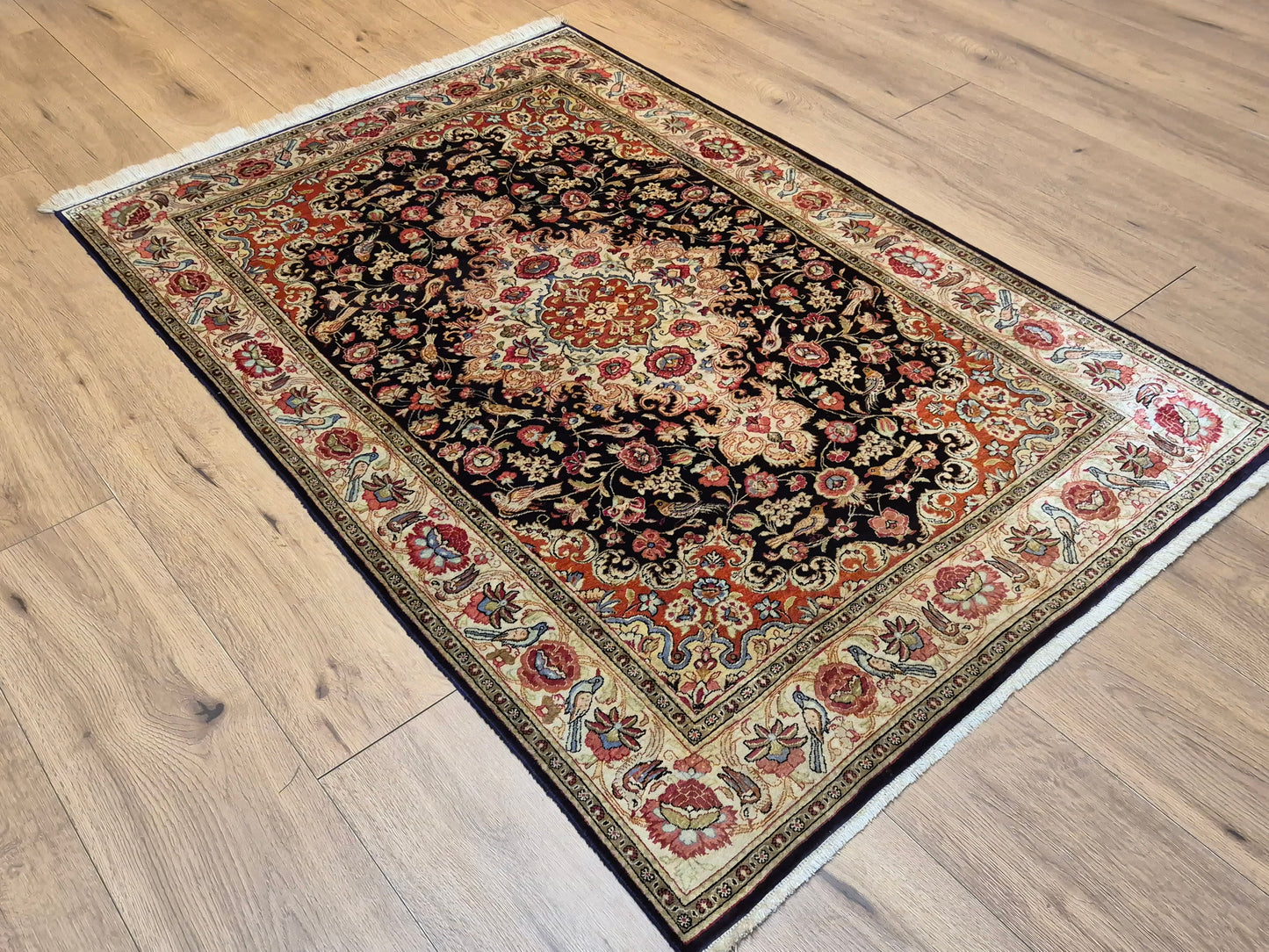 Ghom Seide Teppich Seide auf Seide florales Medaillon feine Knüpfung