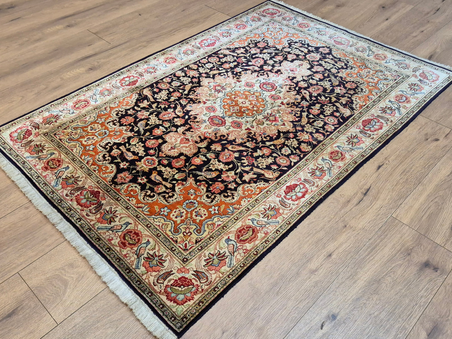 Ghom Seide Teppich Seide auf Seide florales Medaillon feine Knüpfung