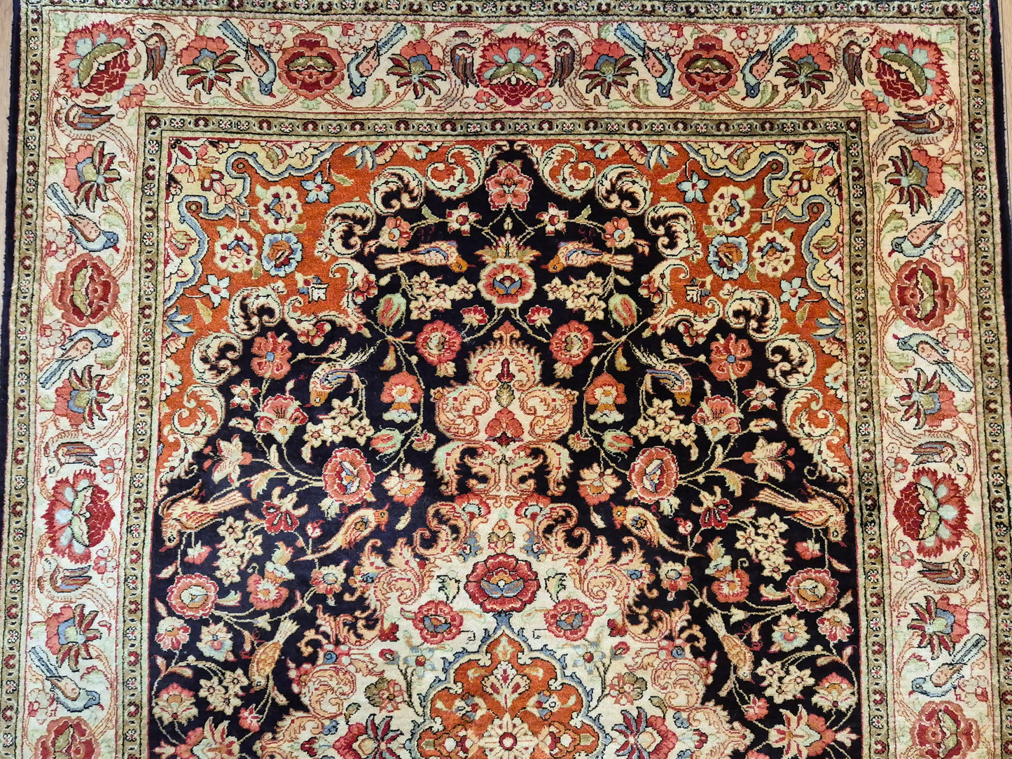 Ghom Seide Teppich Seide auf Seide florales Medaillon feine Knüpfung