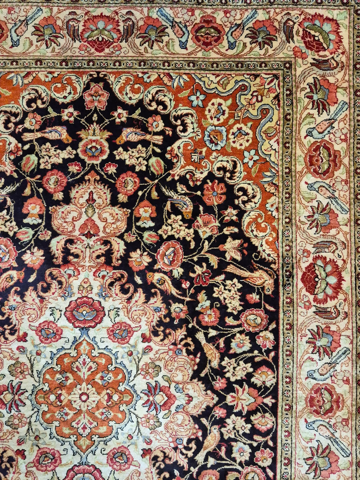 Ghom Seide Teppich Seide auf Seide florales Medaillon feine Knüpfung