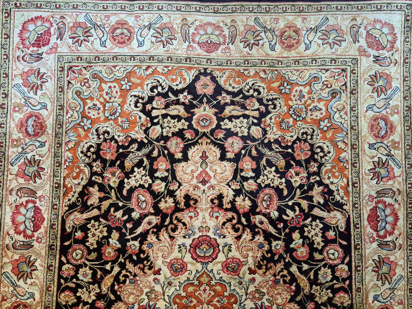 Ghom Seide Teppich Seide auf Seide florales Medaillon feine Knüpfung