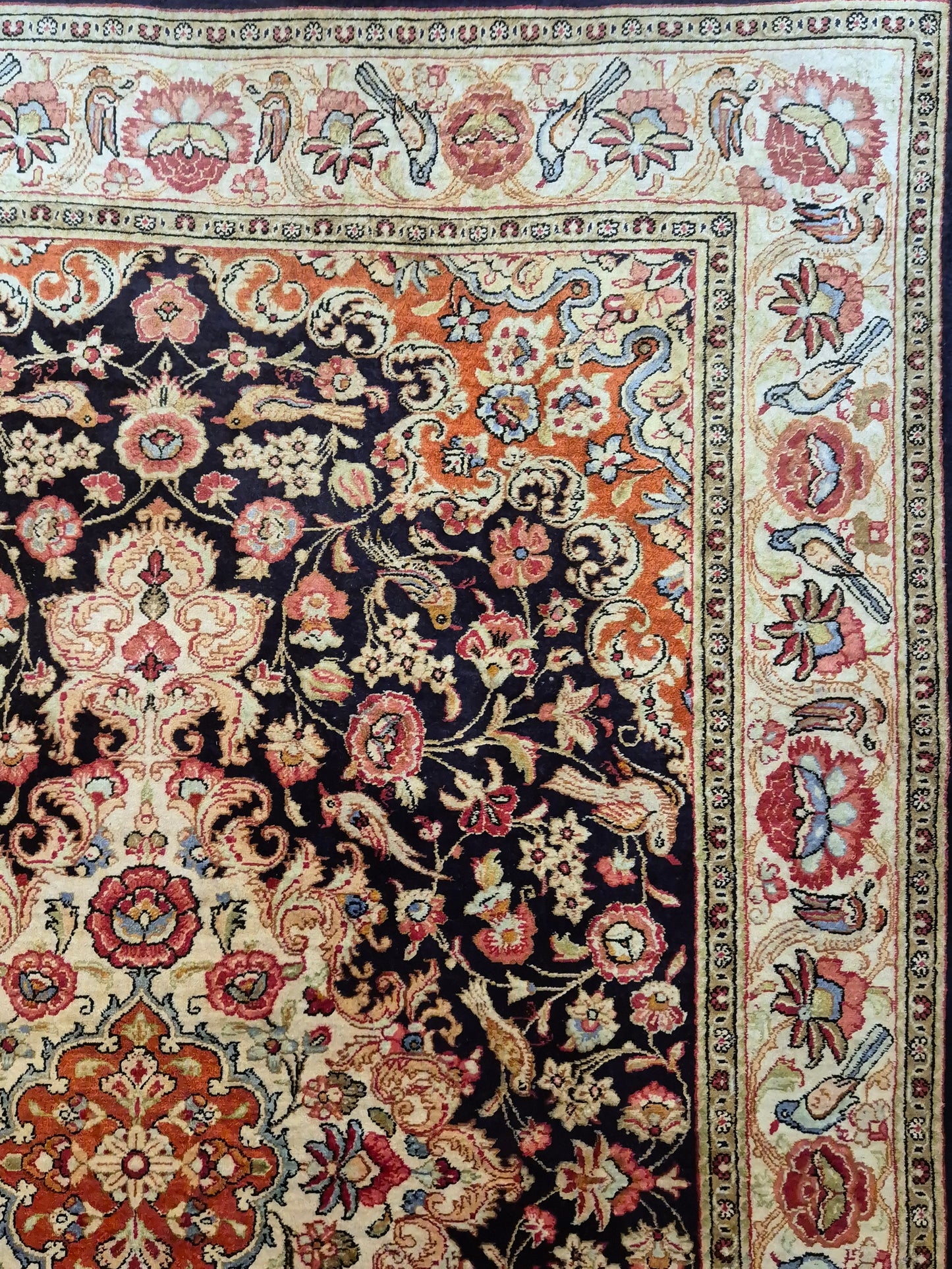 Ghom Seide Teppich Seide auf Seide florales Medaillon feine Knüpfung