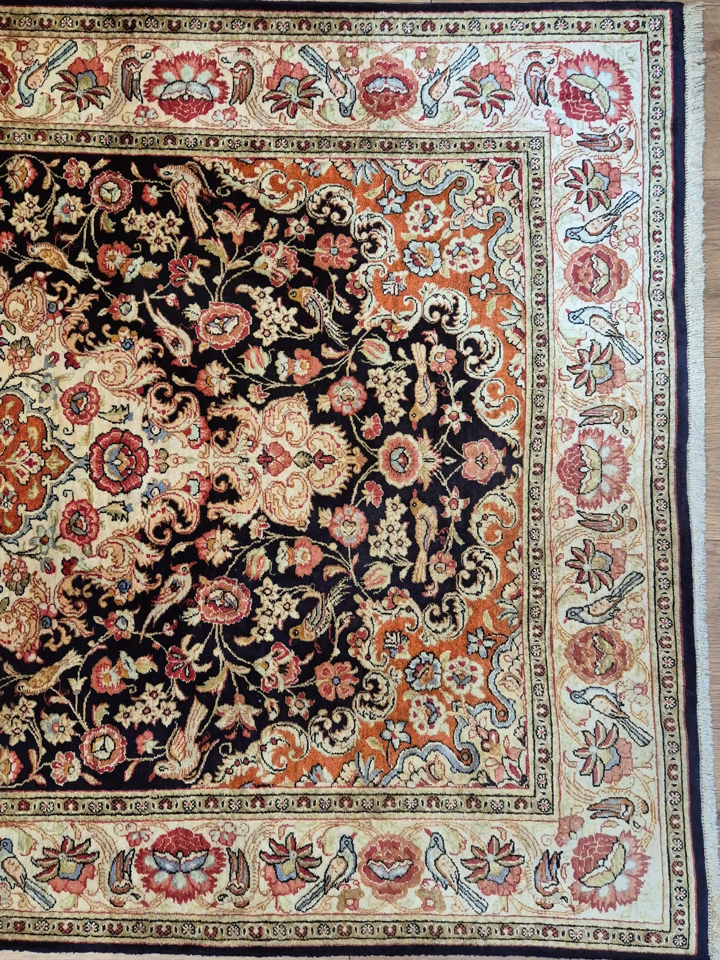 Ghom Seide Teppich Seide auf Seide florales Medaillon feine Knüpfung