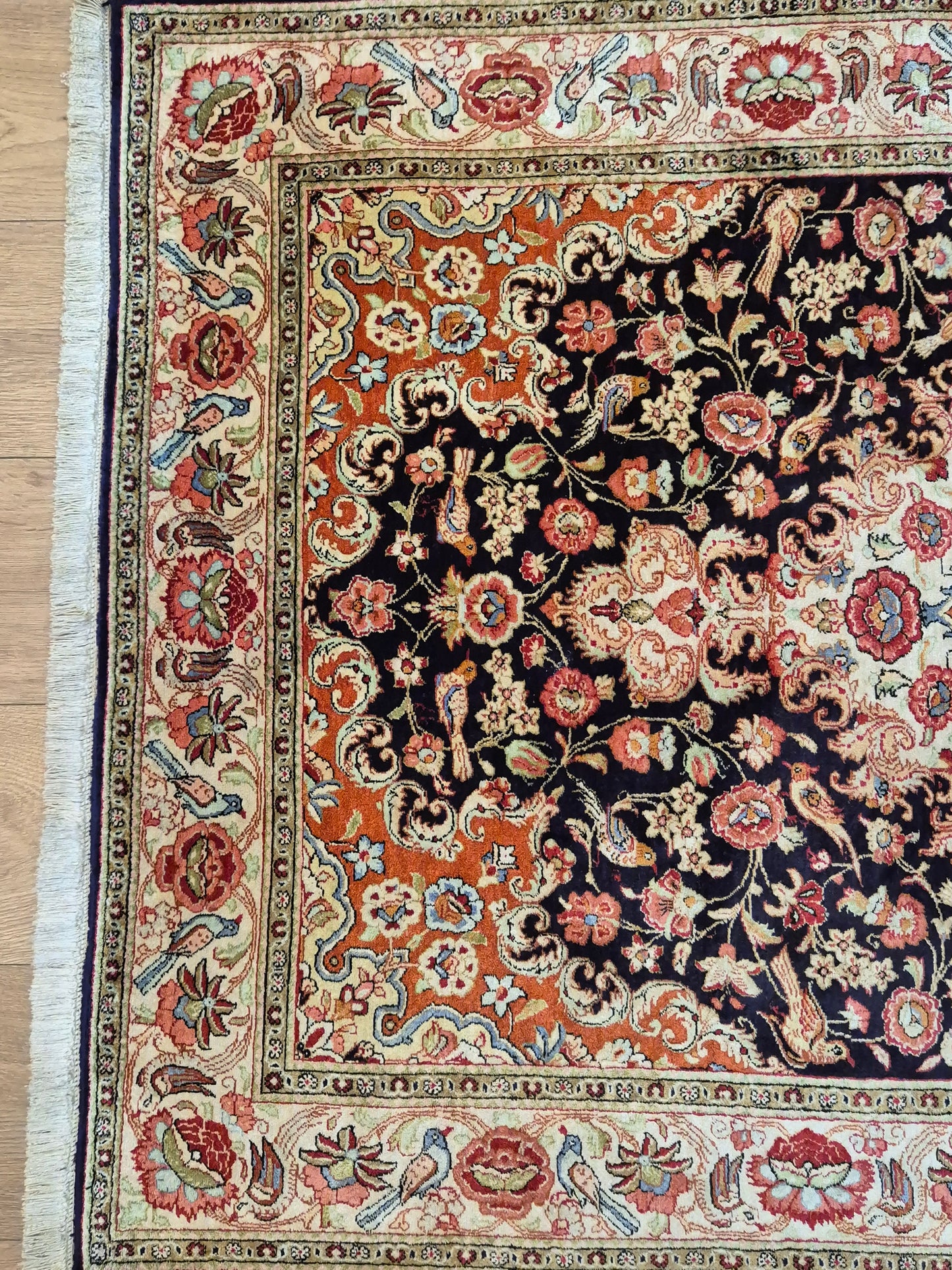 Ghom Seide Teppich Seide auf Seide florales Medaillon feine Knüpfung