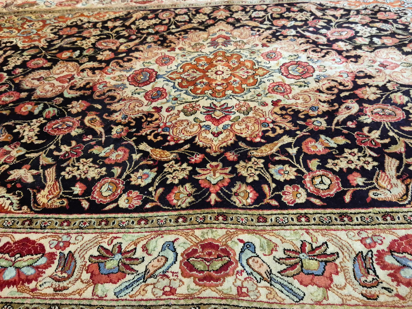 Ghom Seide Teppich Seide auf Seide florales Medaillon feine Knüpfung