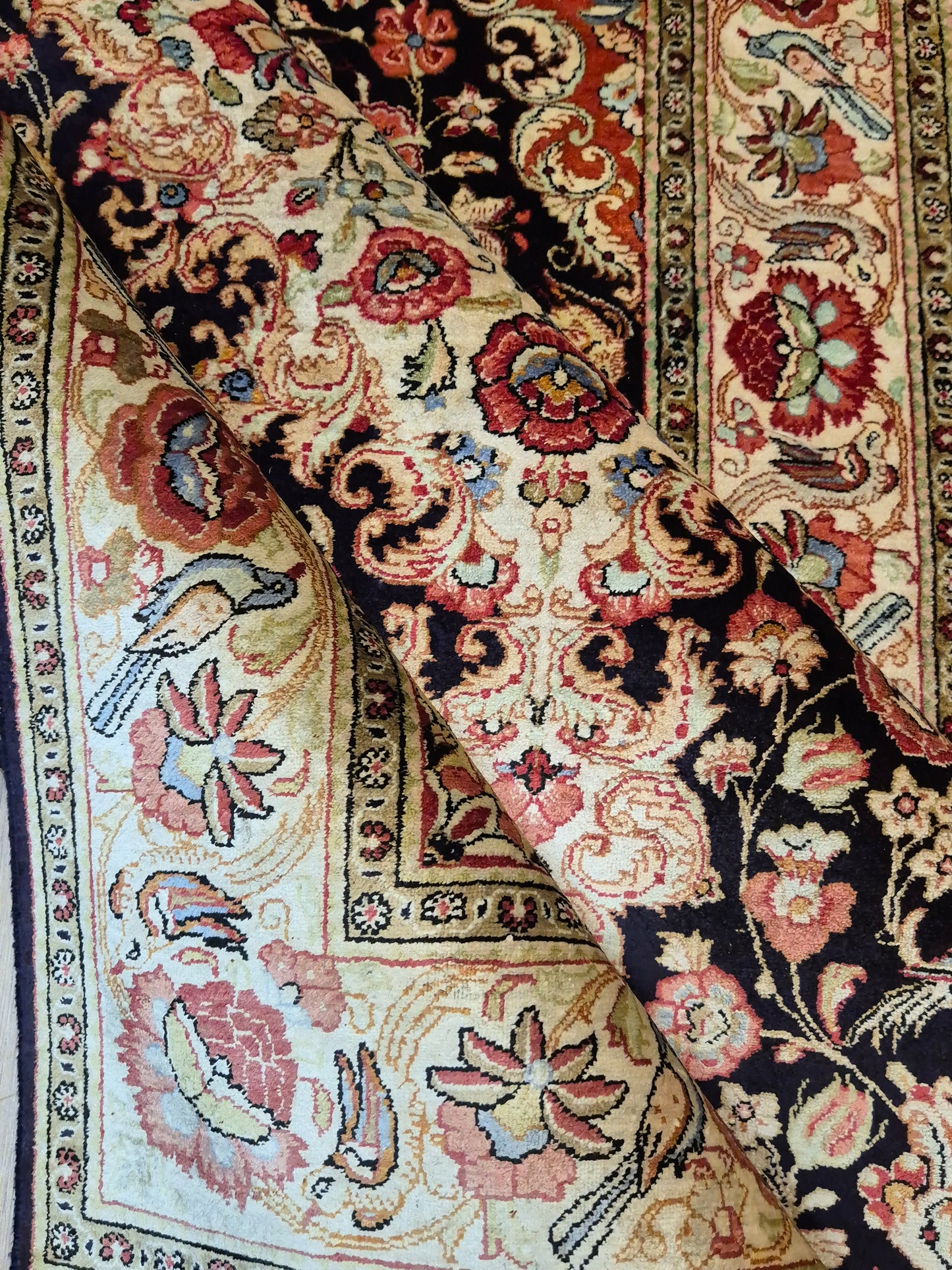 Ghom Seide Teppich Seide auf Seide florales Medaillon feine Knüpfung