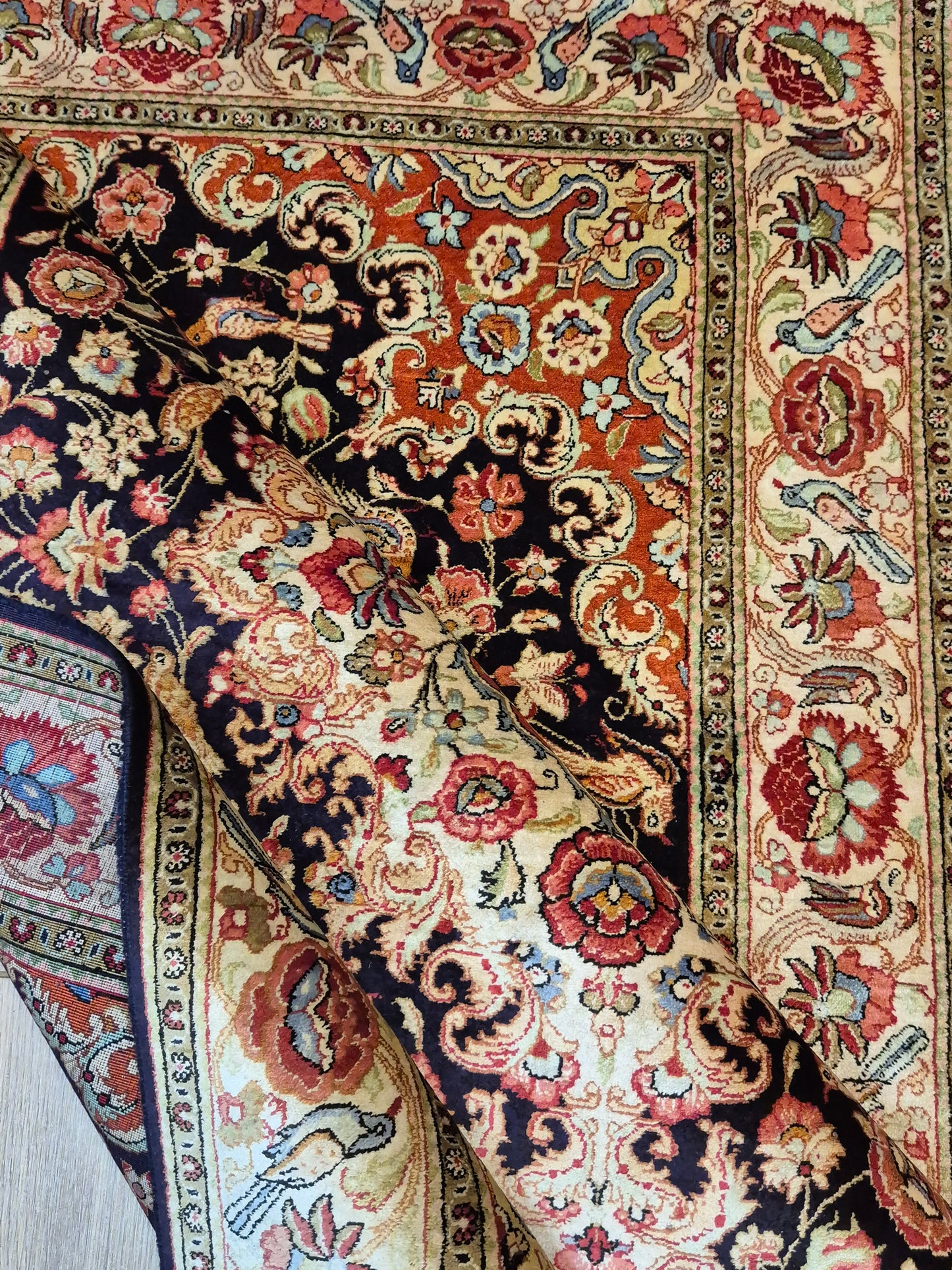 Ghom Seide Teppich Seide auf Seide florales Medaillon feine Knüpfung