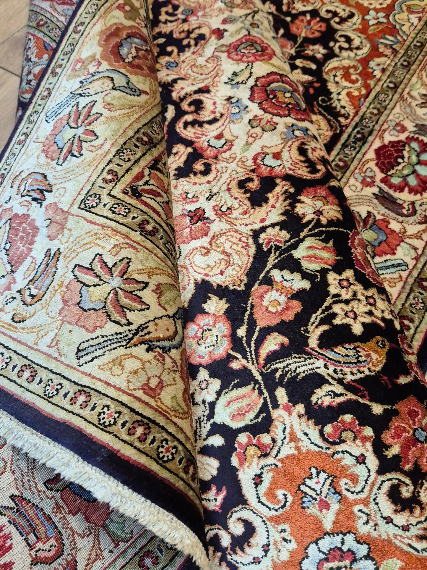 Ghom Seide Teppich Seide auf Seide florales Medaillon feine Knüpfung