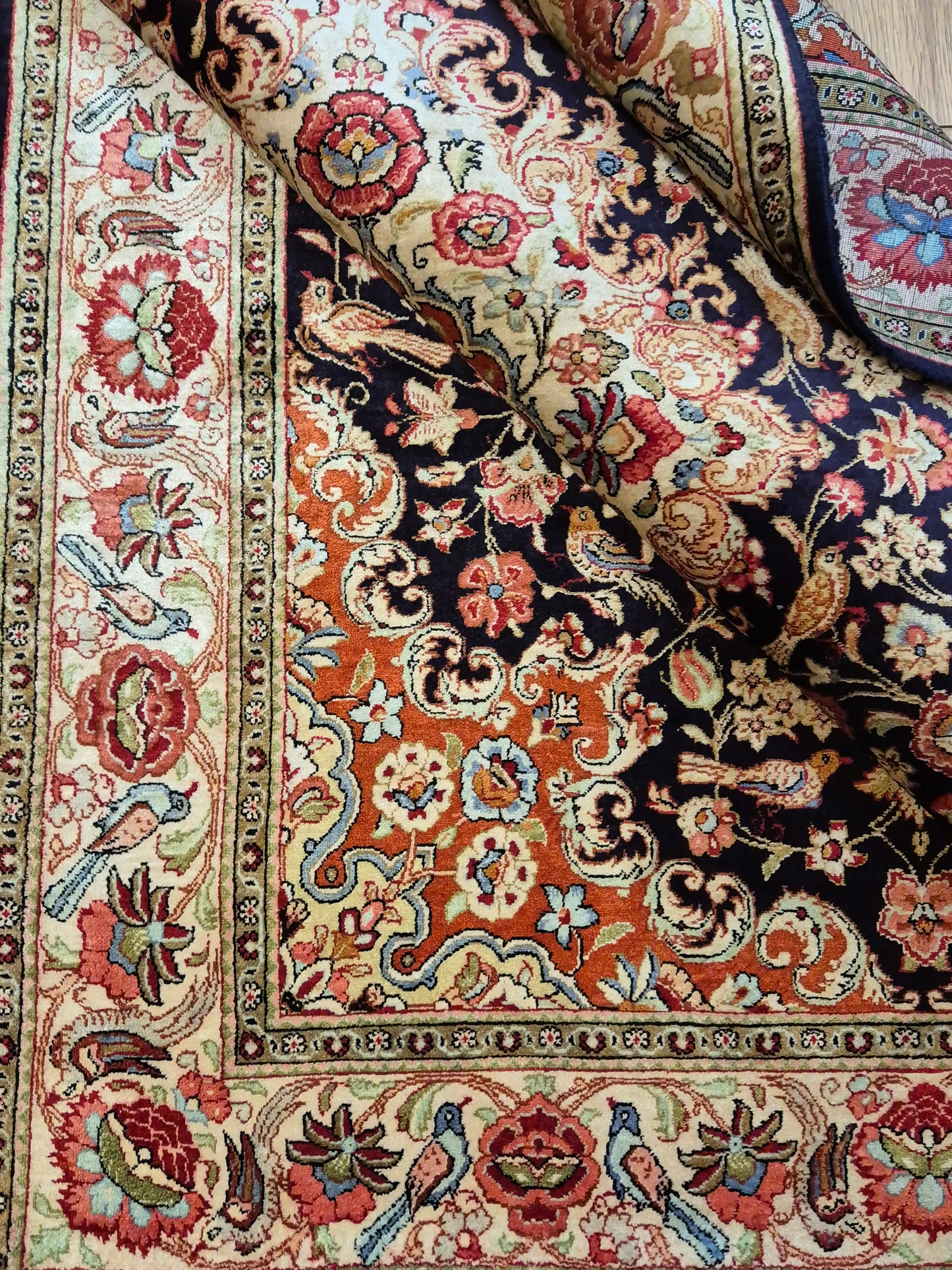 Ghom Seide Teppich Seide auf Seide florales Medaillon feine Knüpfung